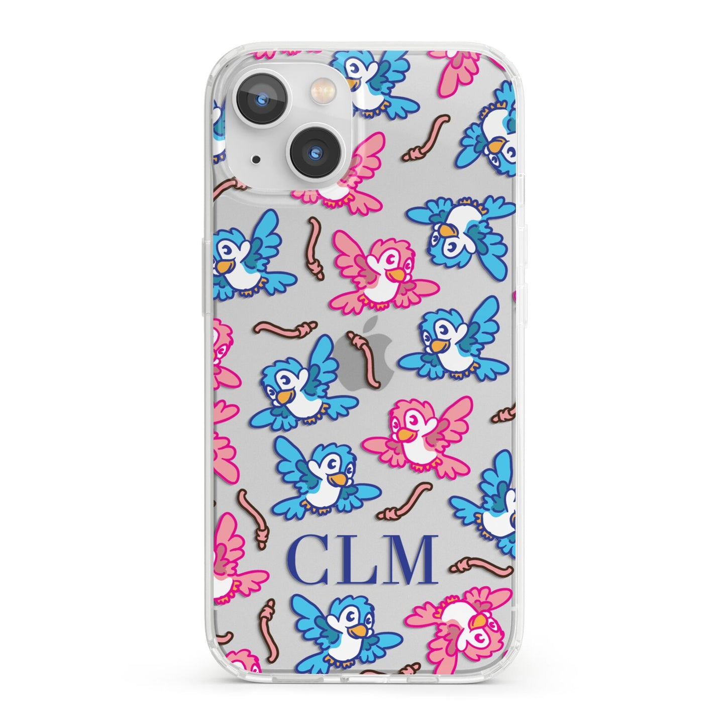 Personalised Birds Initials Clear iPhone 13 Clear Bumper Case