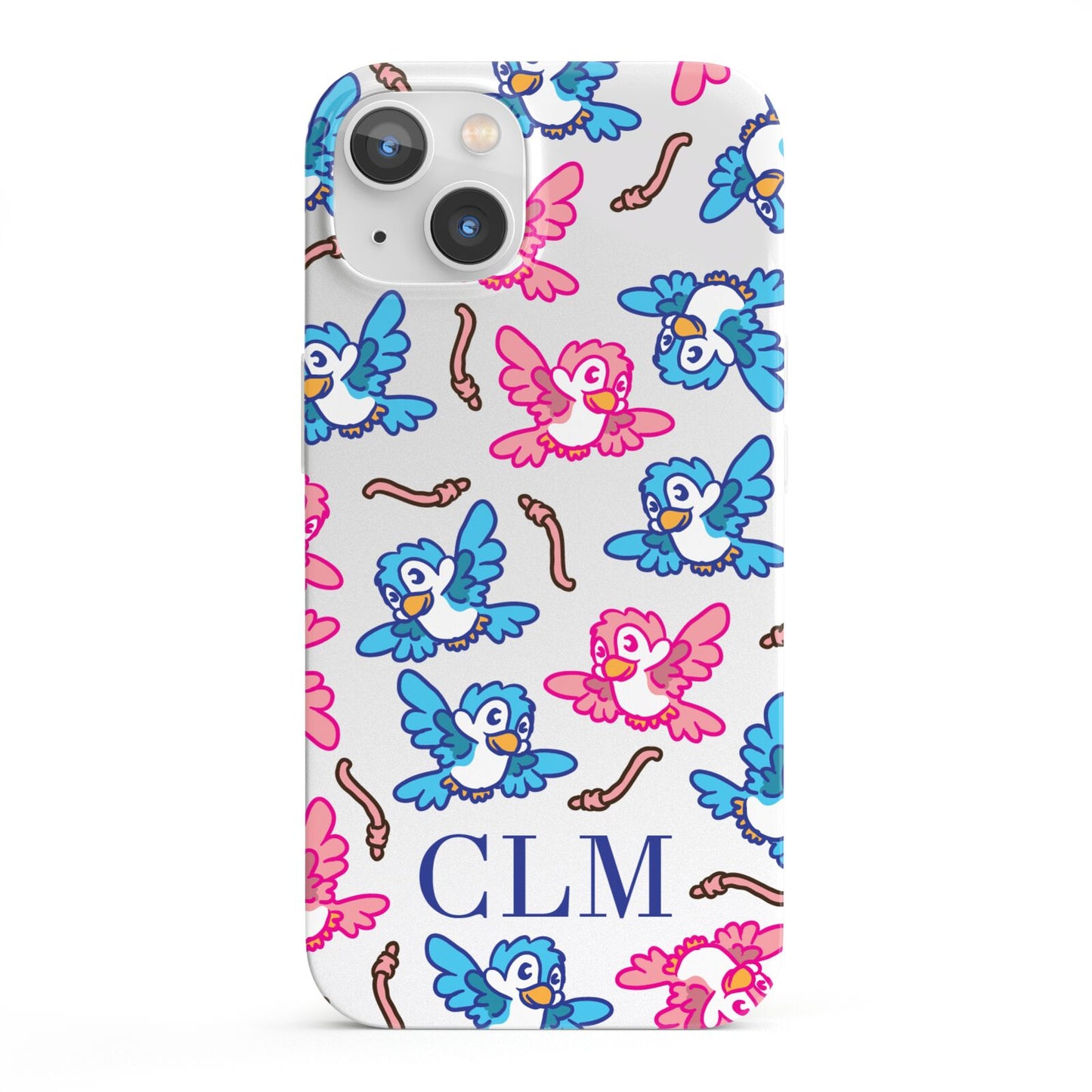 Personalised Birds Initials Clear iPhone 13 Full Wrap 3D Snap Case