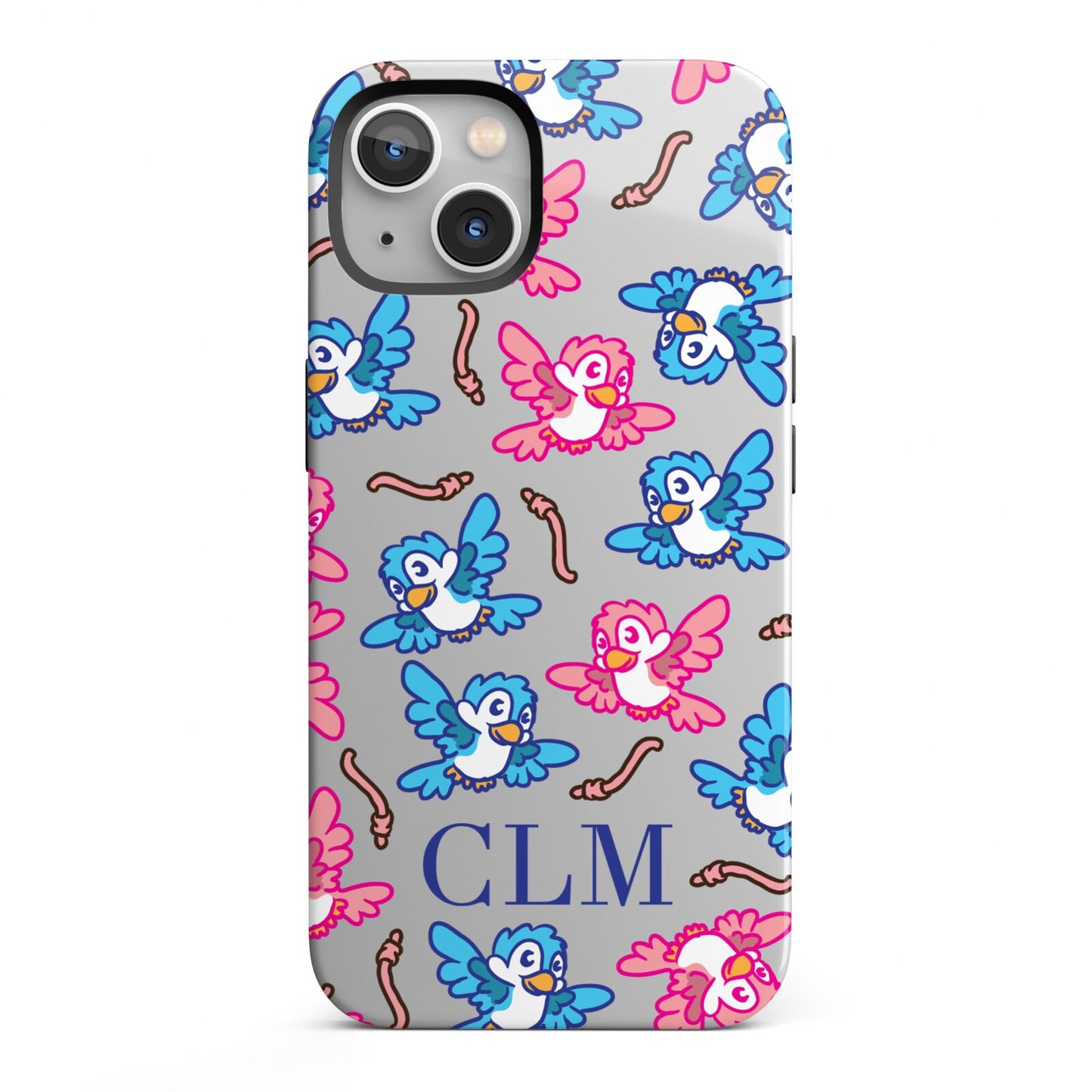 Personalised Birds Initials Clear iPhone 13 Full Wrap 3D Tough Case