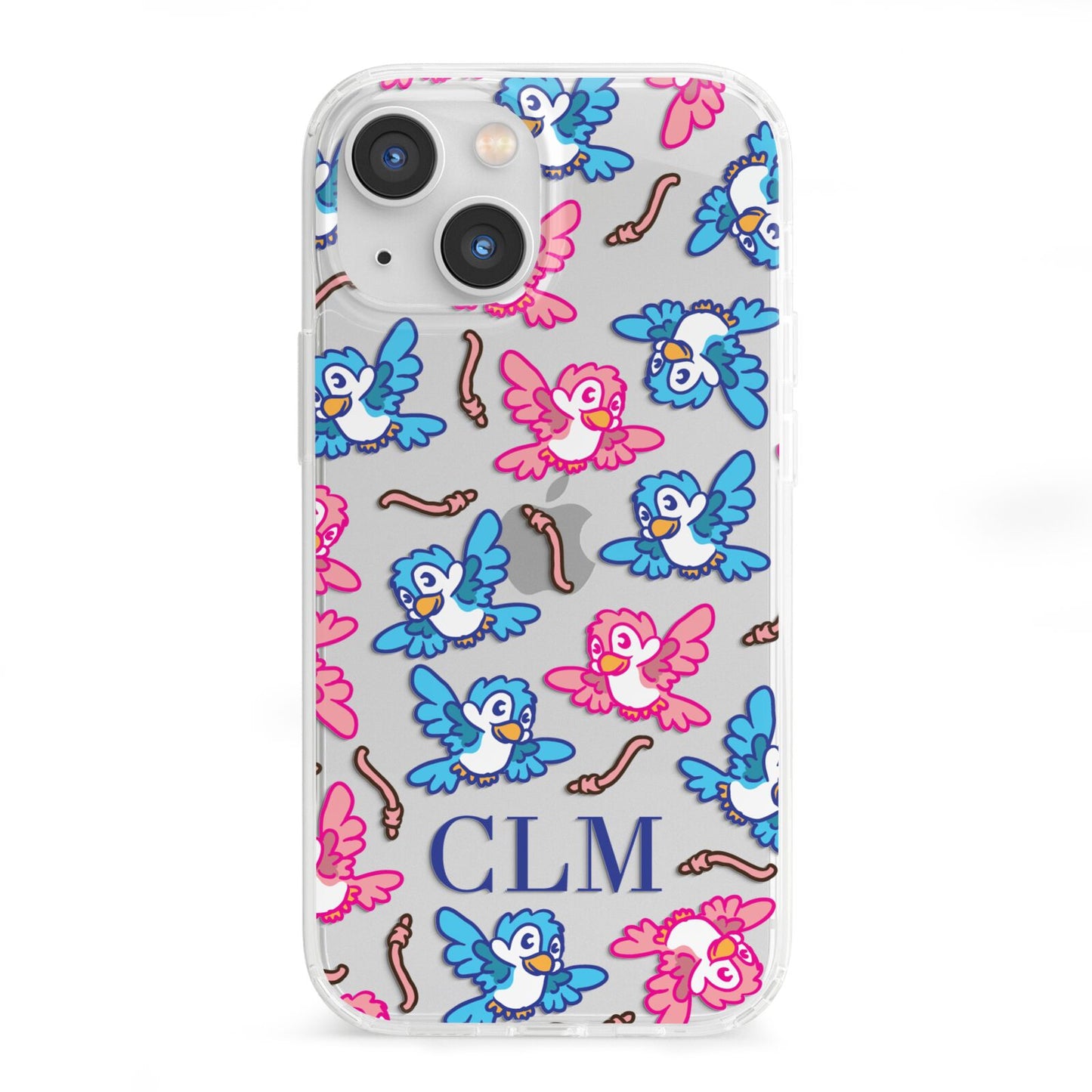 Personalised Birds Initials Clear iPhone 13 Mini Clear Bumper Case