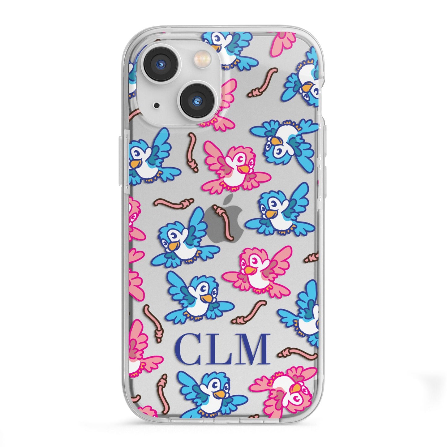 Personalised Birds Initials Clear iPhone 13 Mini TPU Impact Case with White Edges