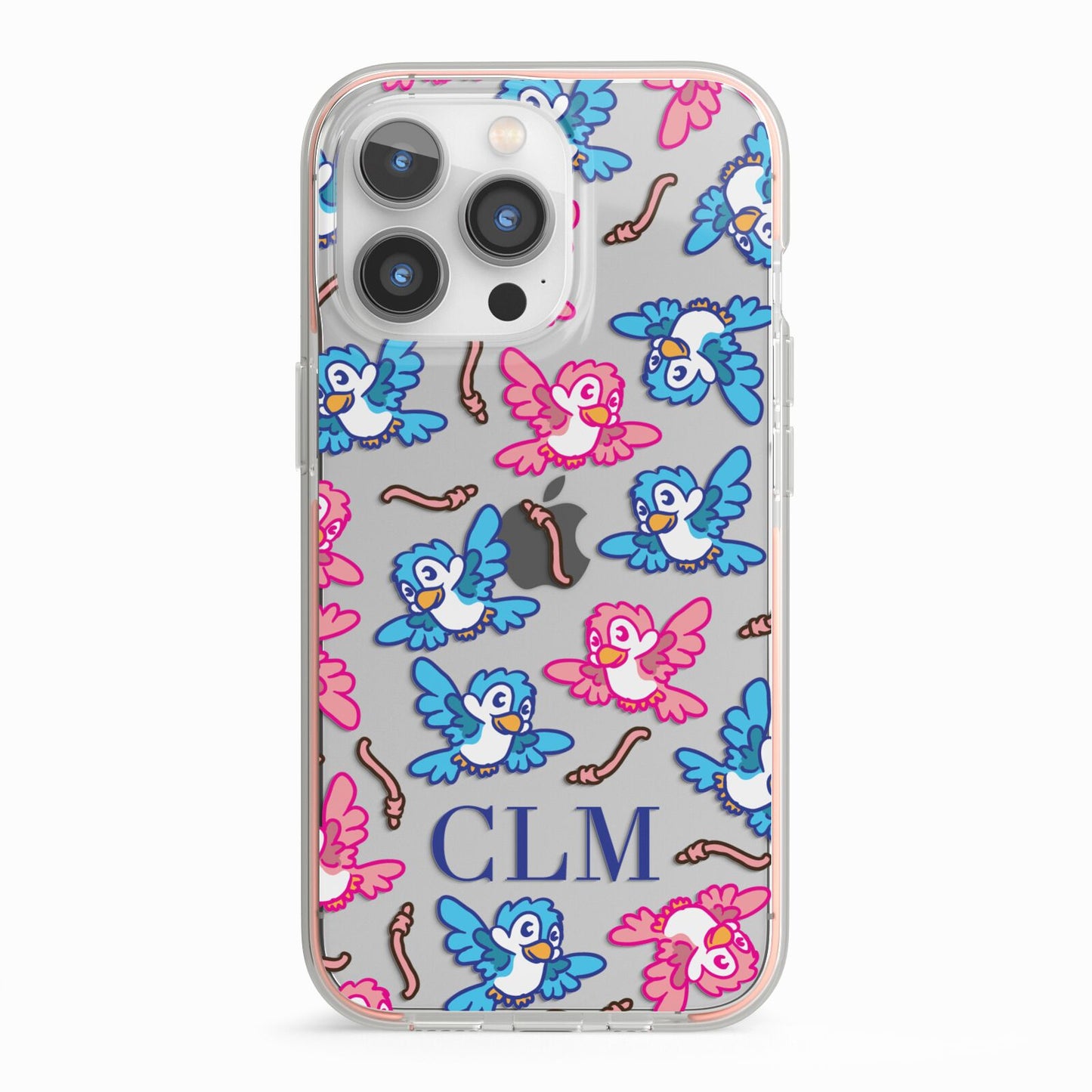 Personalised Birds Initials Clear iPhone 13 Pro TPU Impact Case with Pink Edges