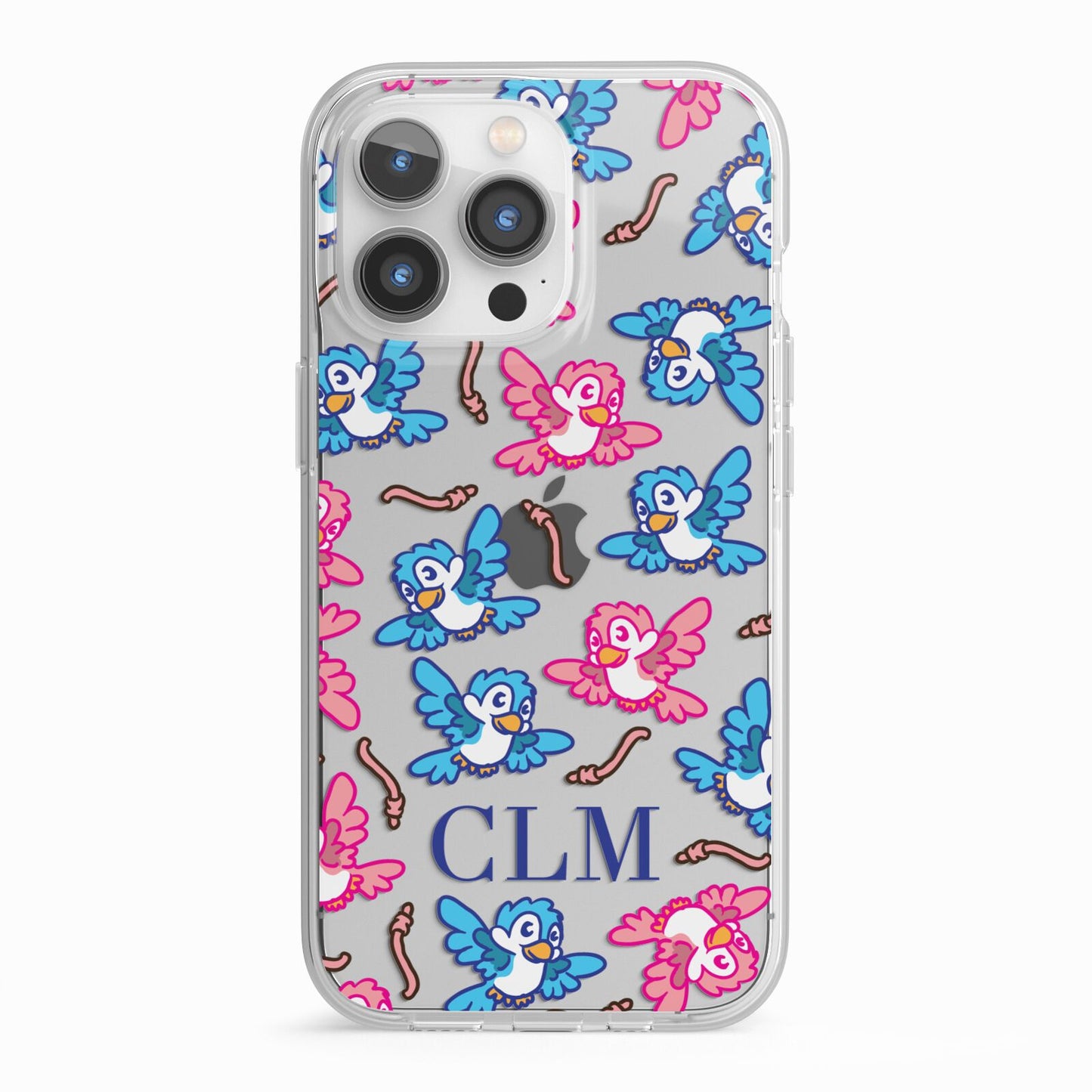 Personalised Birds Initials Clear iPhone 13 Pro TPU Impact Case with White Edges