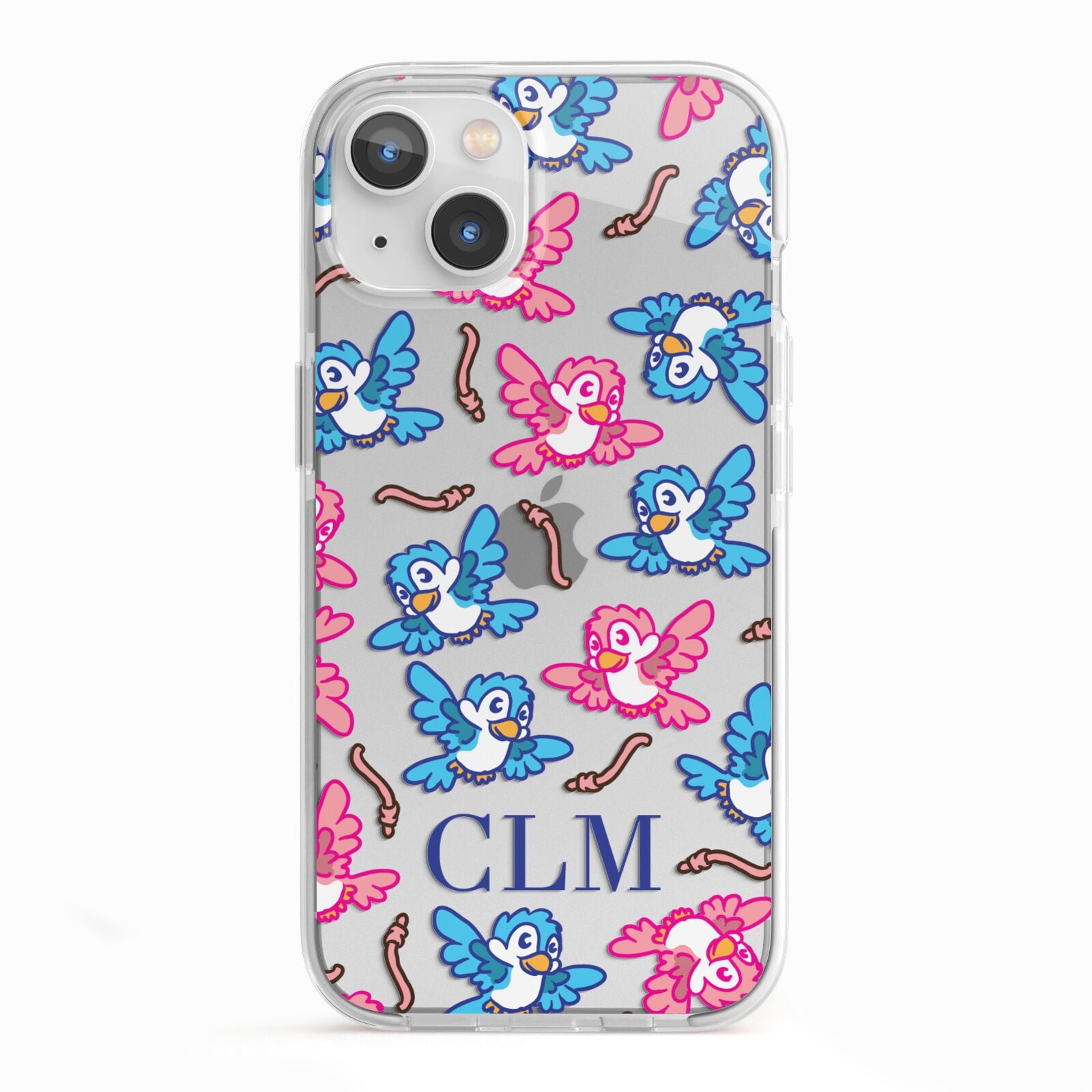 Personalised Birds Initials Clear iPhone 13 TPU Impact Case with White Edges