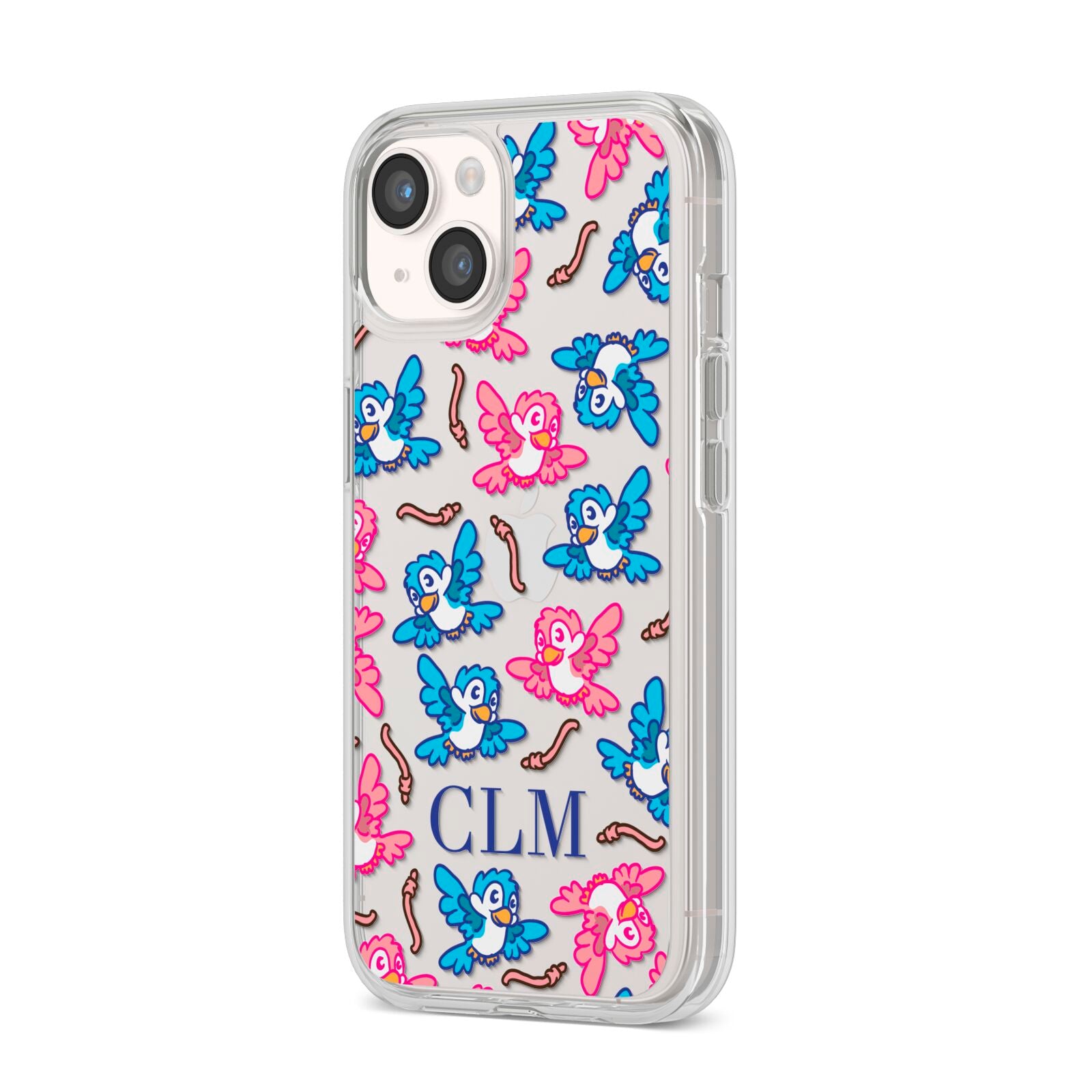 Personalised Birds Initials Clear iPhone 14 Clear Tough Case Starlight Angled Image