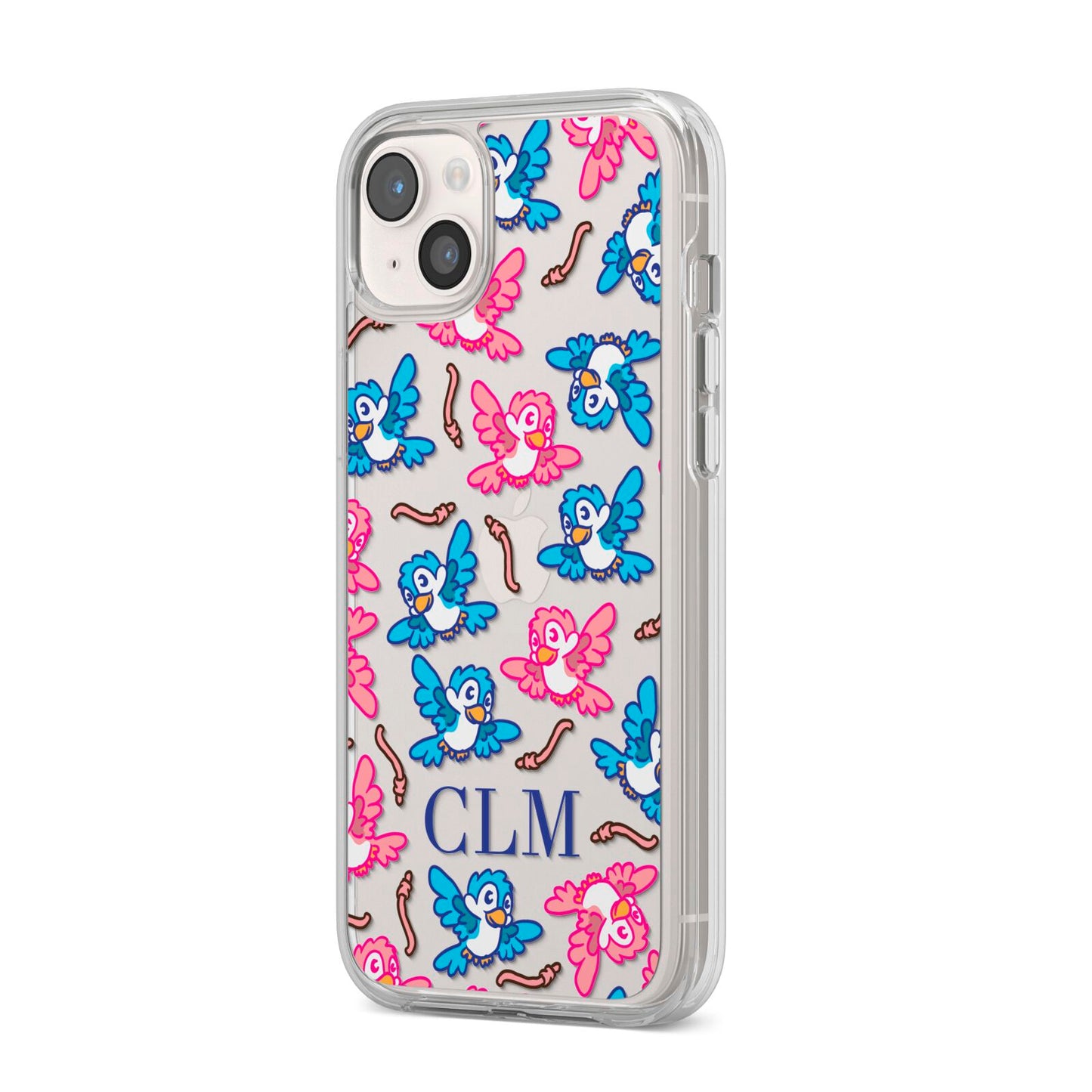 Personalised Birds Initials Clear iPhone 14 Plus Clear Tough Case Starlight Angled Image