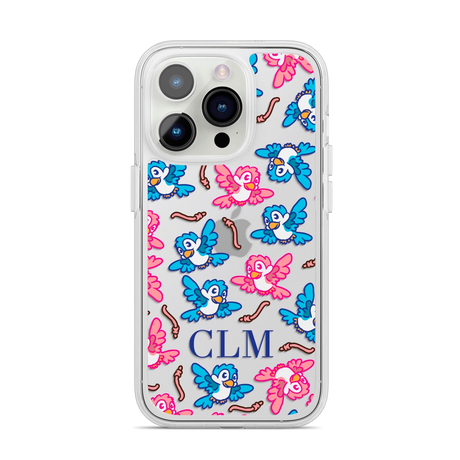 Personalised Birds Initials Clear iPhone 14 Pro Clear Tough Case Silver