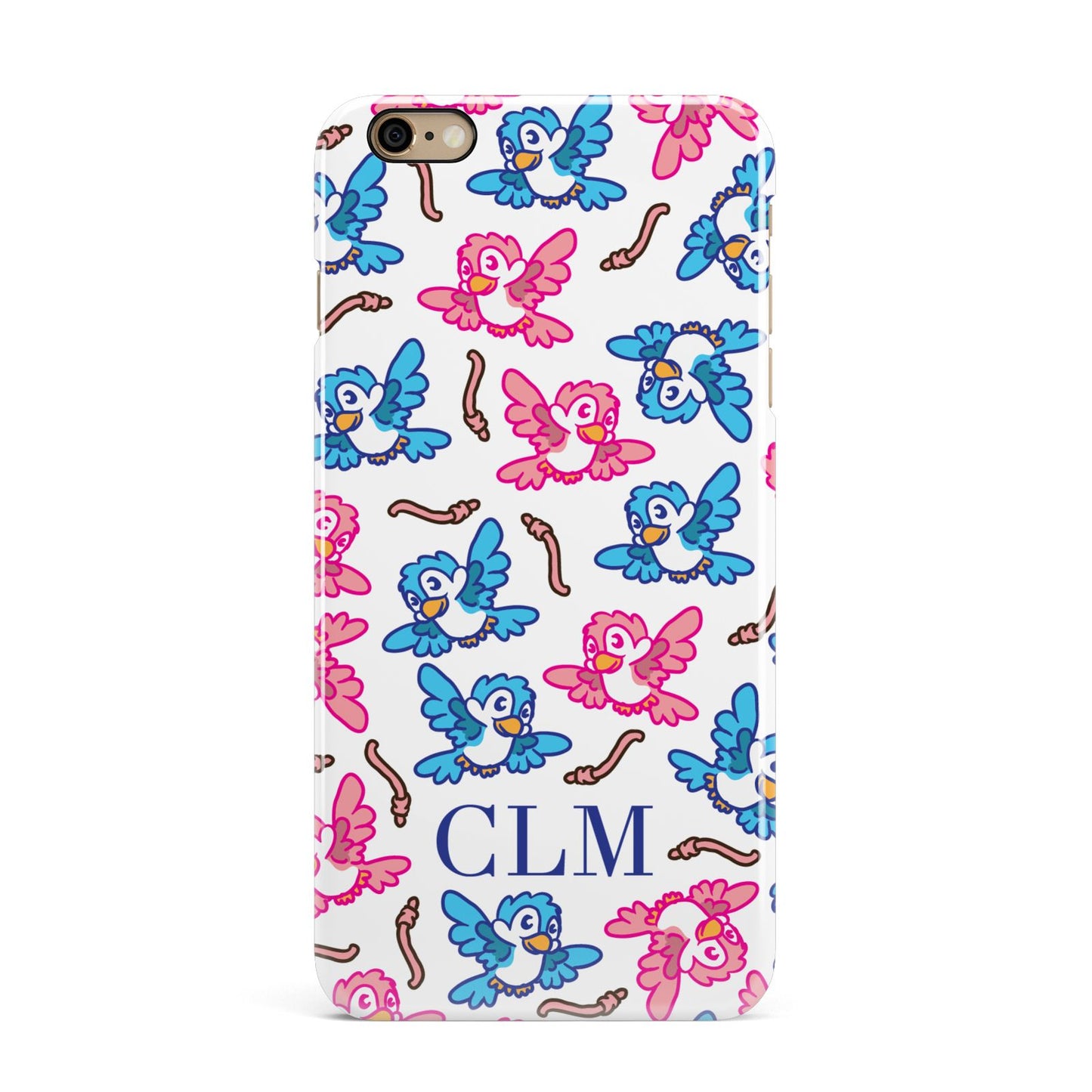 Personalised Birds Initials Clear iPhone 6 Plus 3D Snap Case on Gold Phone