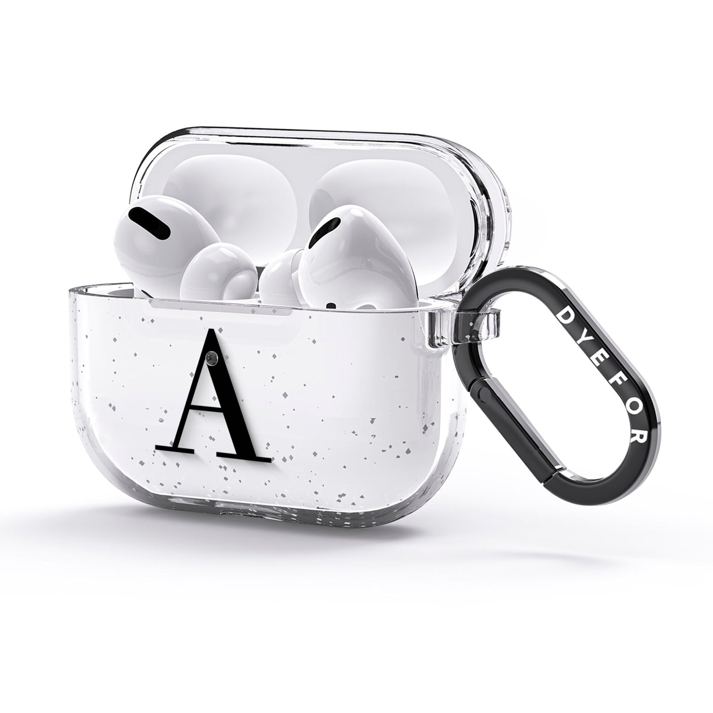 Personalised Black Big Initial Clear Custom AirPods Glitter Case 3rd Gen Side Image