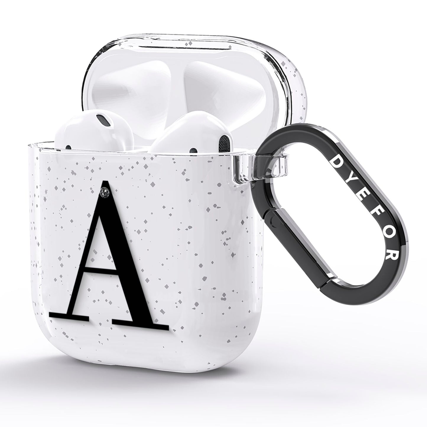 Personalised Black Big Initial Clear Custom AirPods Glitter Case Side Image