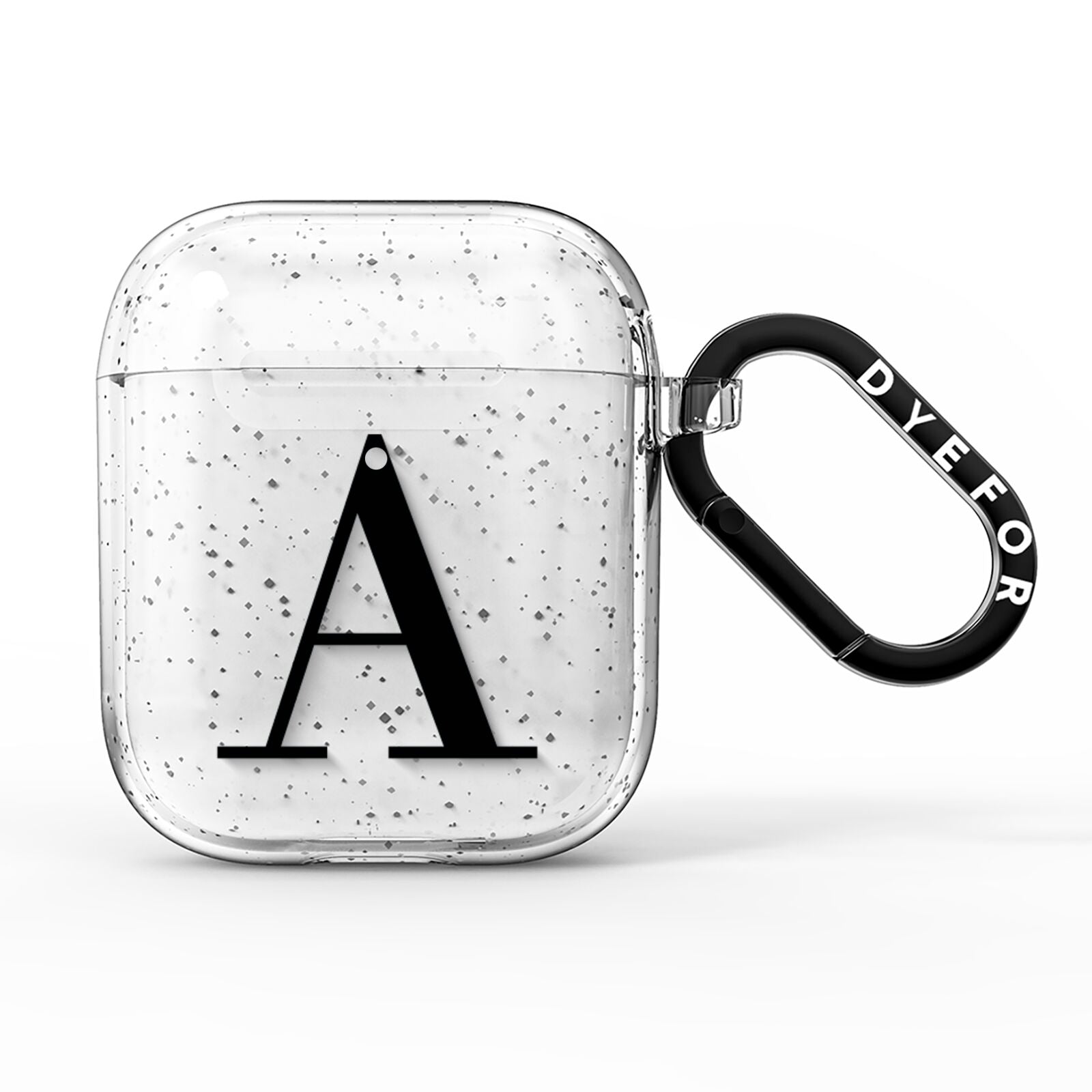 Personalised Black Big Initial Clear Custom AirPods Glitter Case