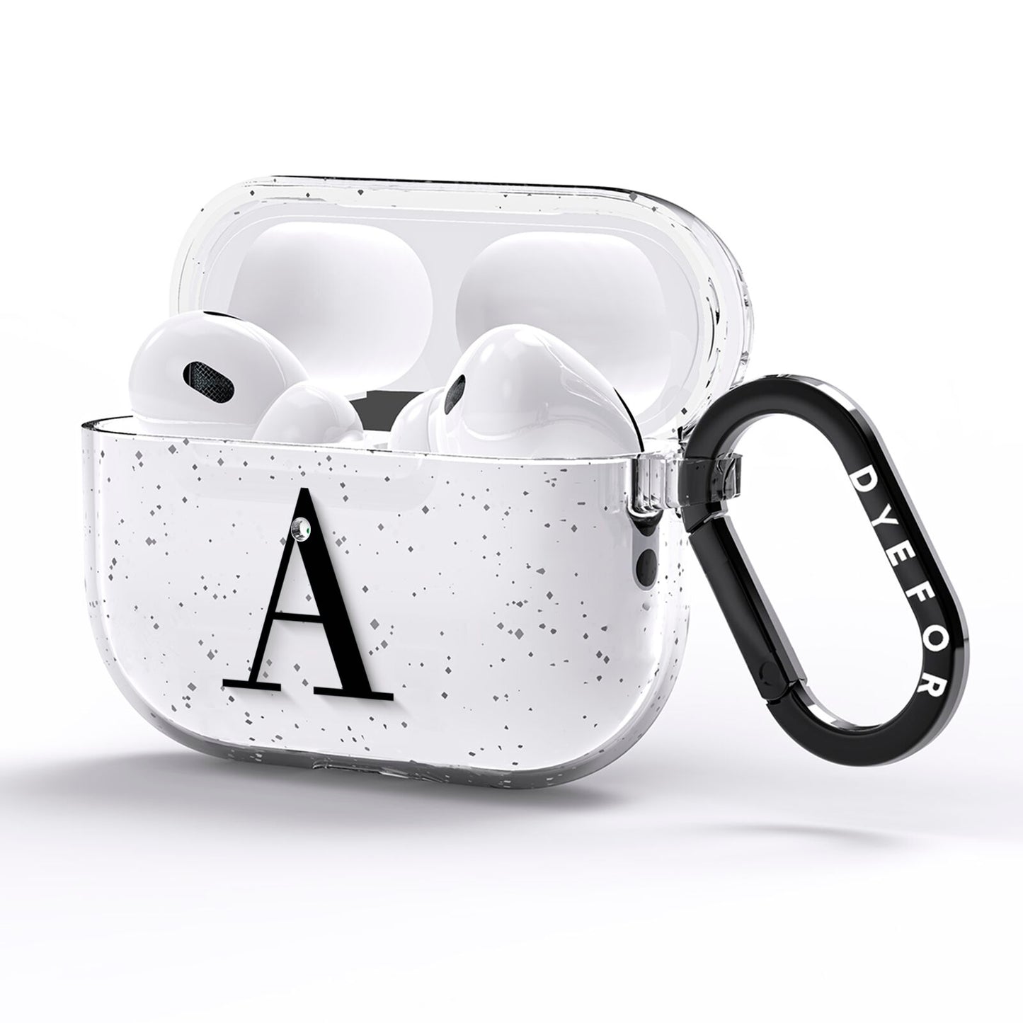 Personalised Black Big Initial Clear Custom AirPods Pro Glitter Case Side Image