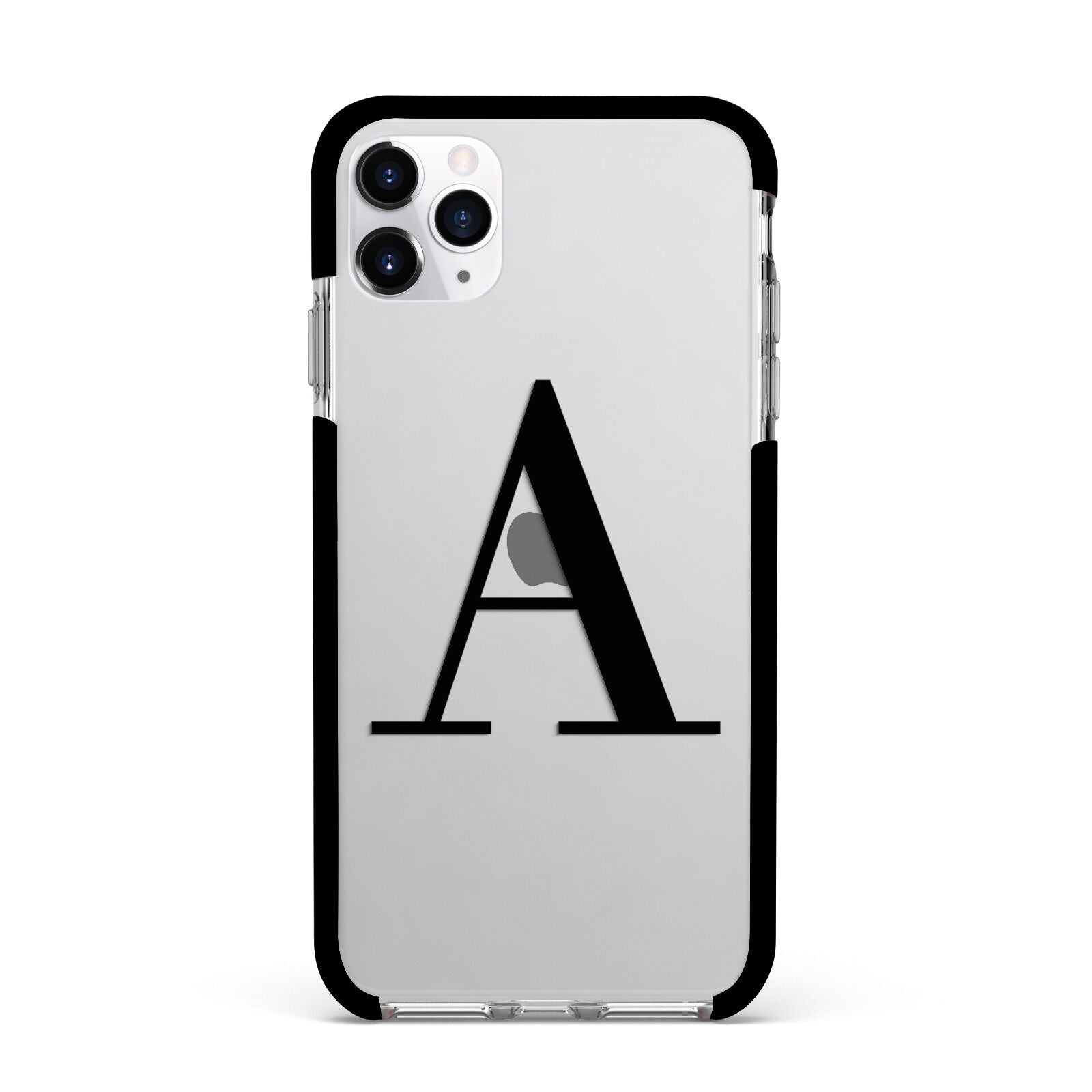 Personalised Black Big Initial Clear Custom Apple iPhone 11 Pro Max in Silver with Black Impact Case