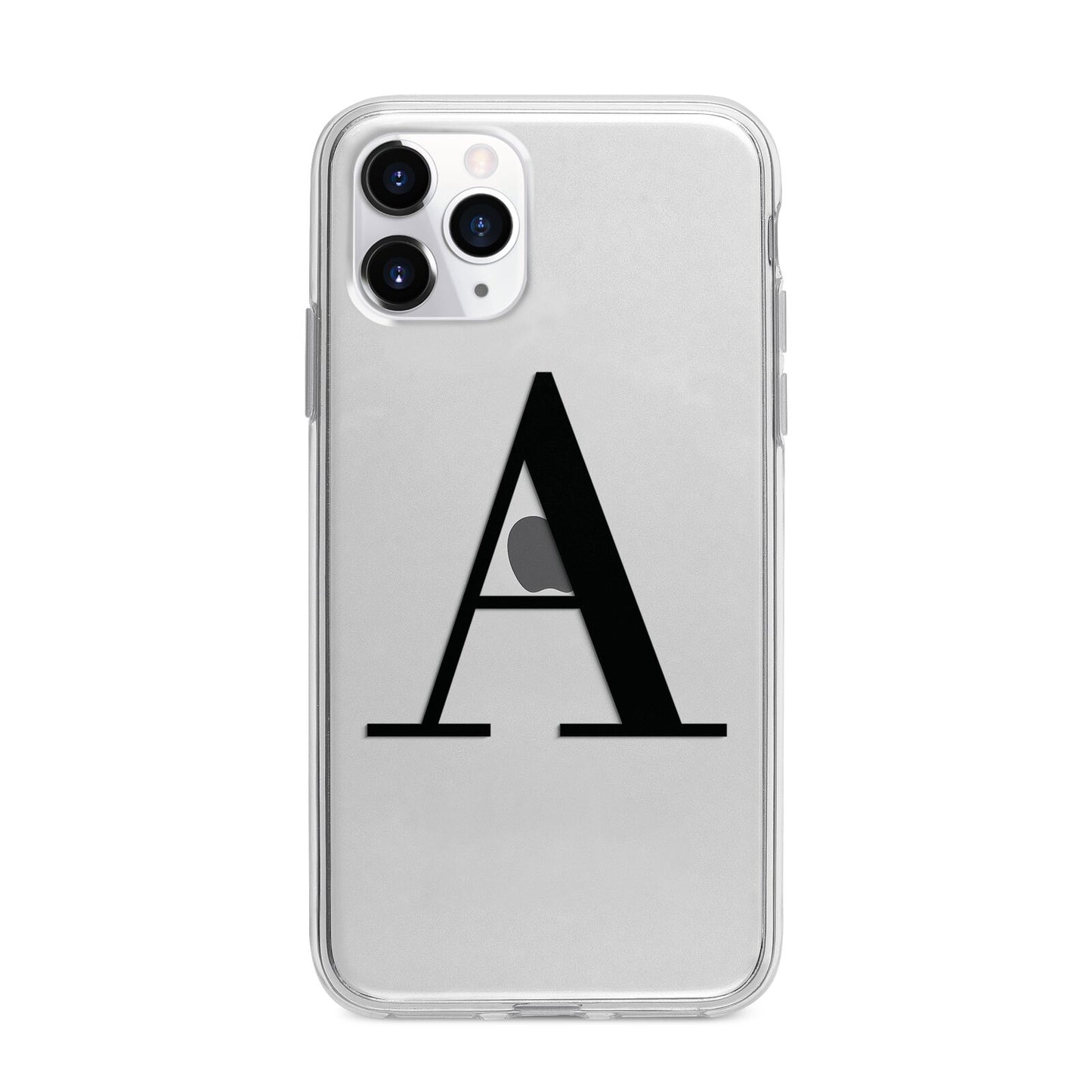 Personalised Black Big Initial Clear Custom Apple iPhone 11 Pro Max in Silver with Bumper Case