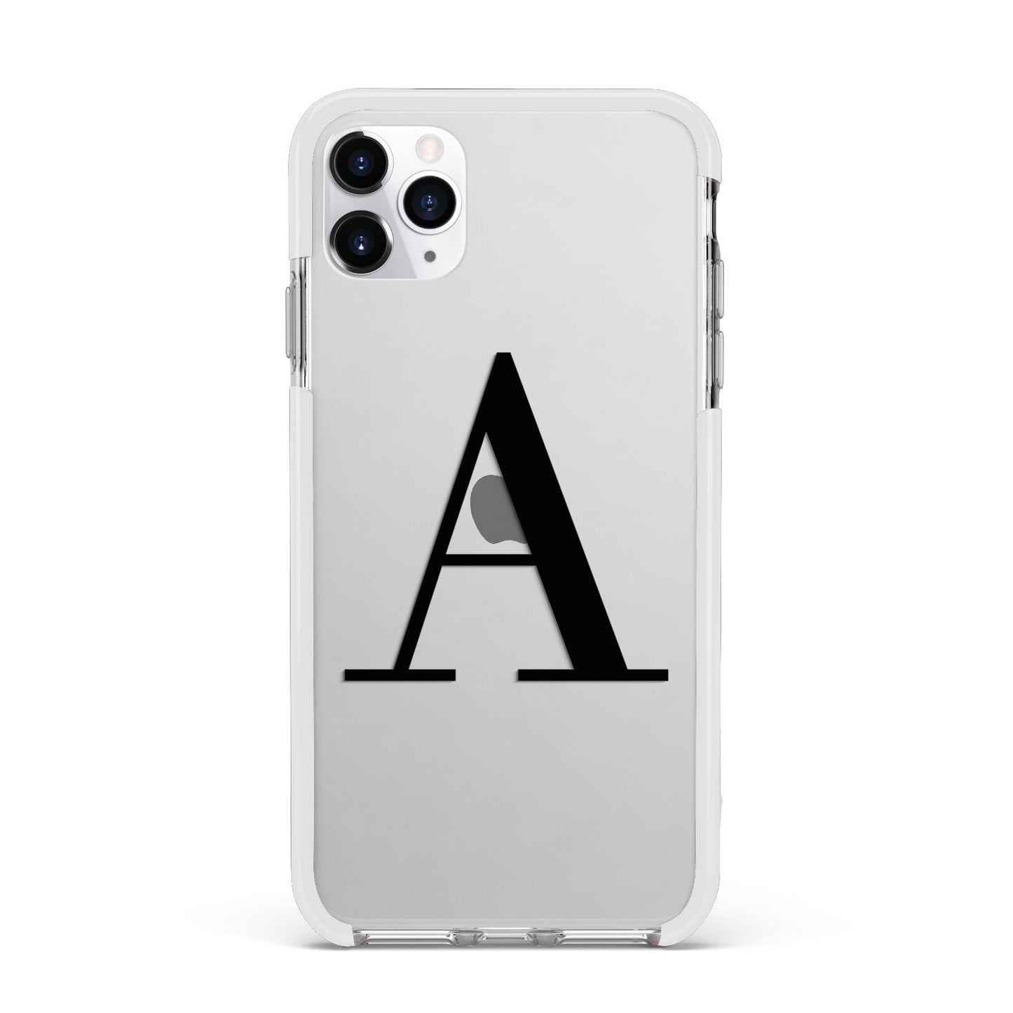 Personalised Black Big Initial Clear Custom Apple iPhone 11 Pro Max in Silver with White Impact Case