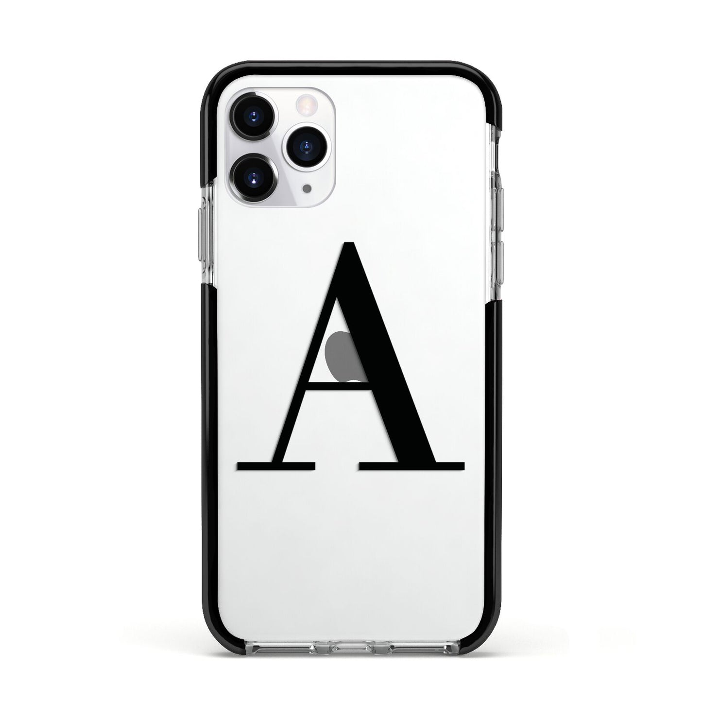 Personalised Black Big Initial Clear Custom Apple iPhone 11 Pro in Silver with Black Impact Case