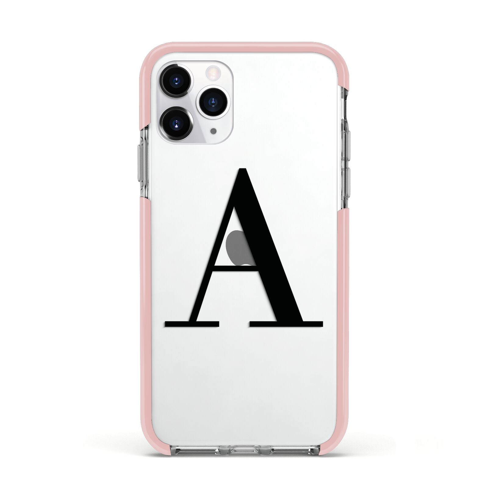 Personalised Black Big Initial Clear Custom Apple iPhone 11 Pro in Silver with Pink Impact Case