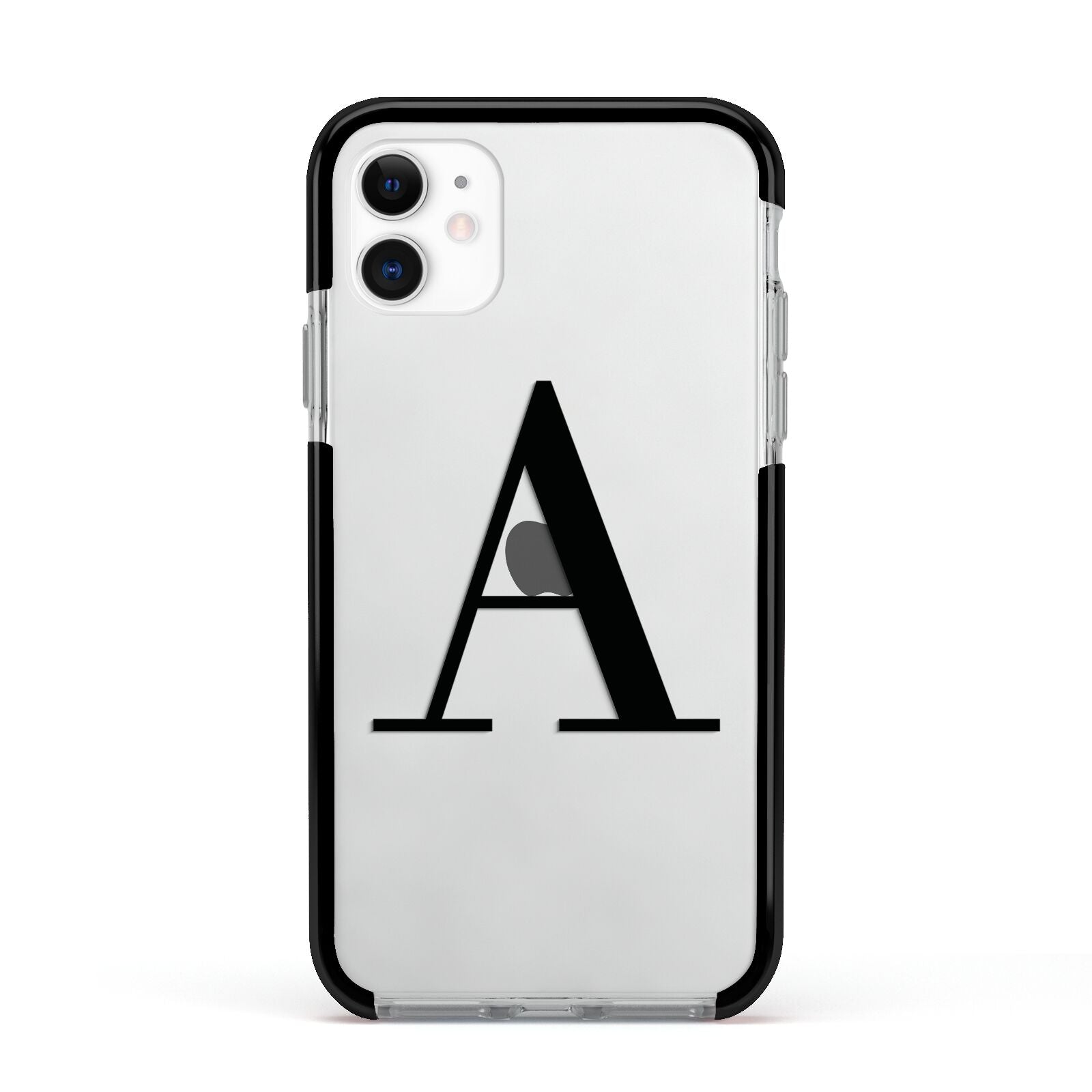 Personalised Black Big Initial Clear Custom Apple iPhone 11 in White with Black Impact Case