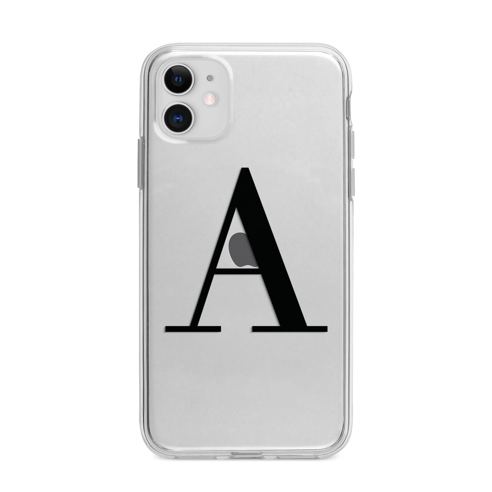 Personalised Black Big Initial Clear Custom Apple iPhone 11 in White with Bumper Case