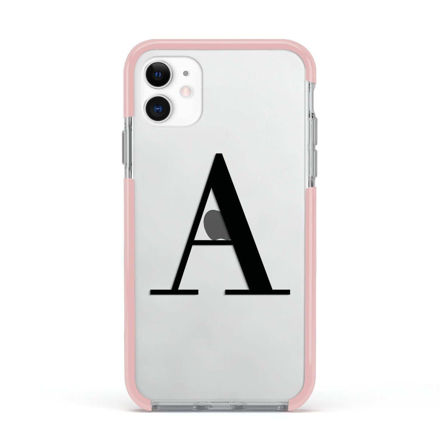 Personalised Black Big Initial Clear Custom Apple iPhone 11 in White with Pink Impact Case