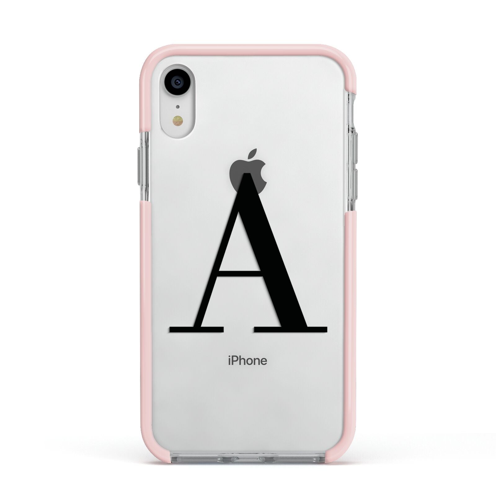 Personalised Black Big Initial Clear Custom Apple iPhone XR Impact Case Pink Edge on Silver Phone