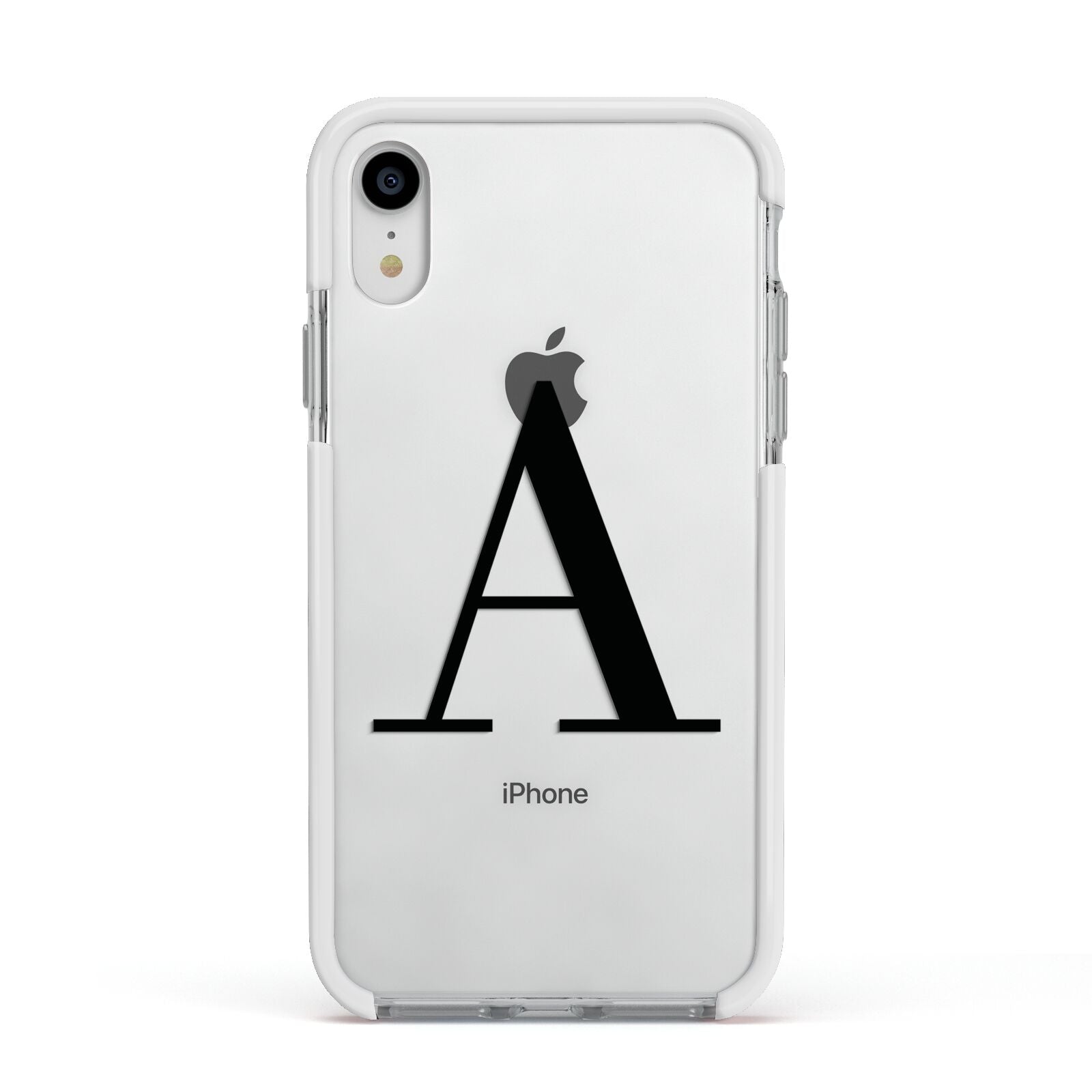 Personalised Black Big Initial Clear Custom Apple iPhone XR Impact Case White Edge on Silver Phone