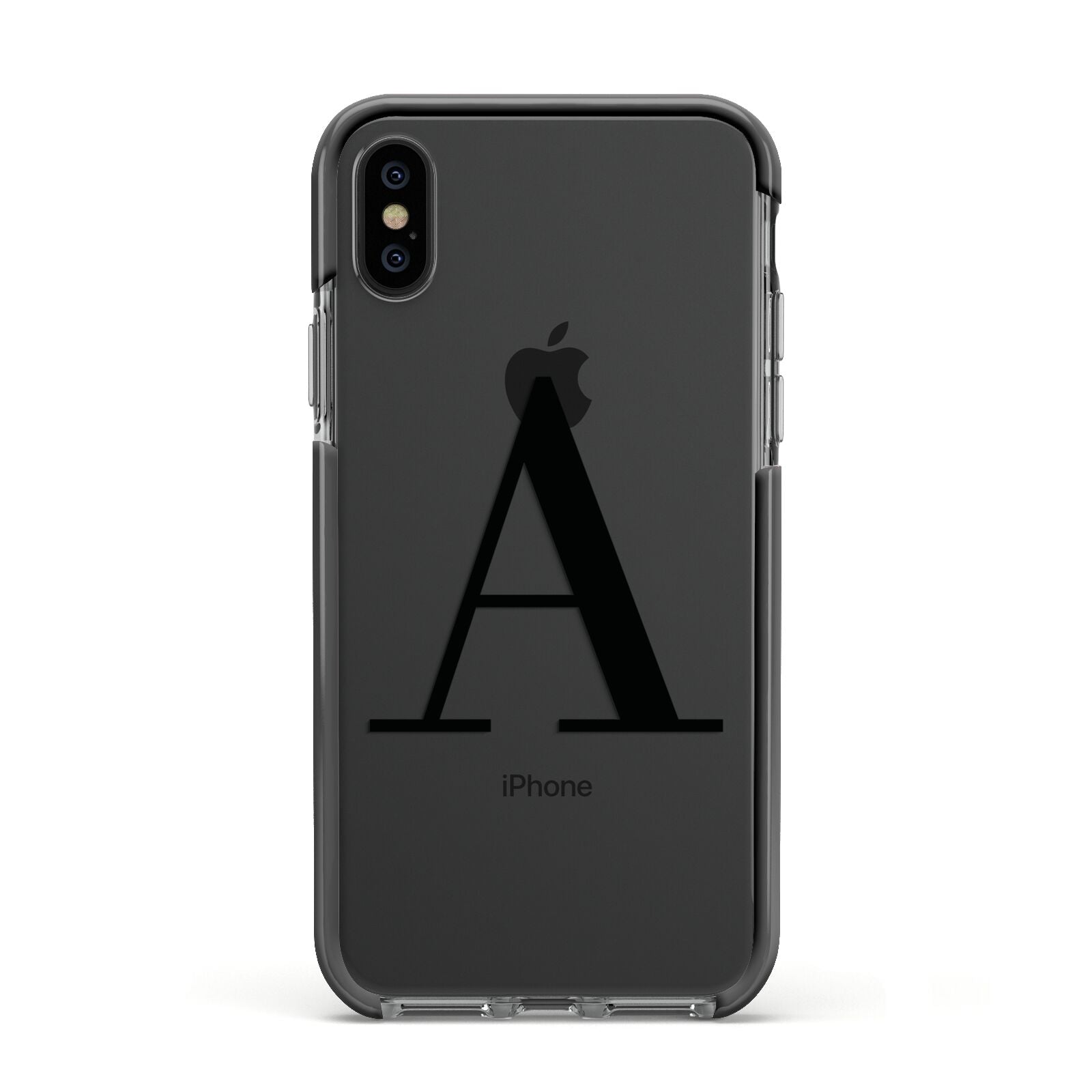 Personalised Black Big Initial Clear Custom Apple iPhone Xs Impact Case Black Edge on Black Phone