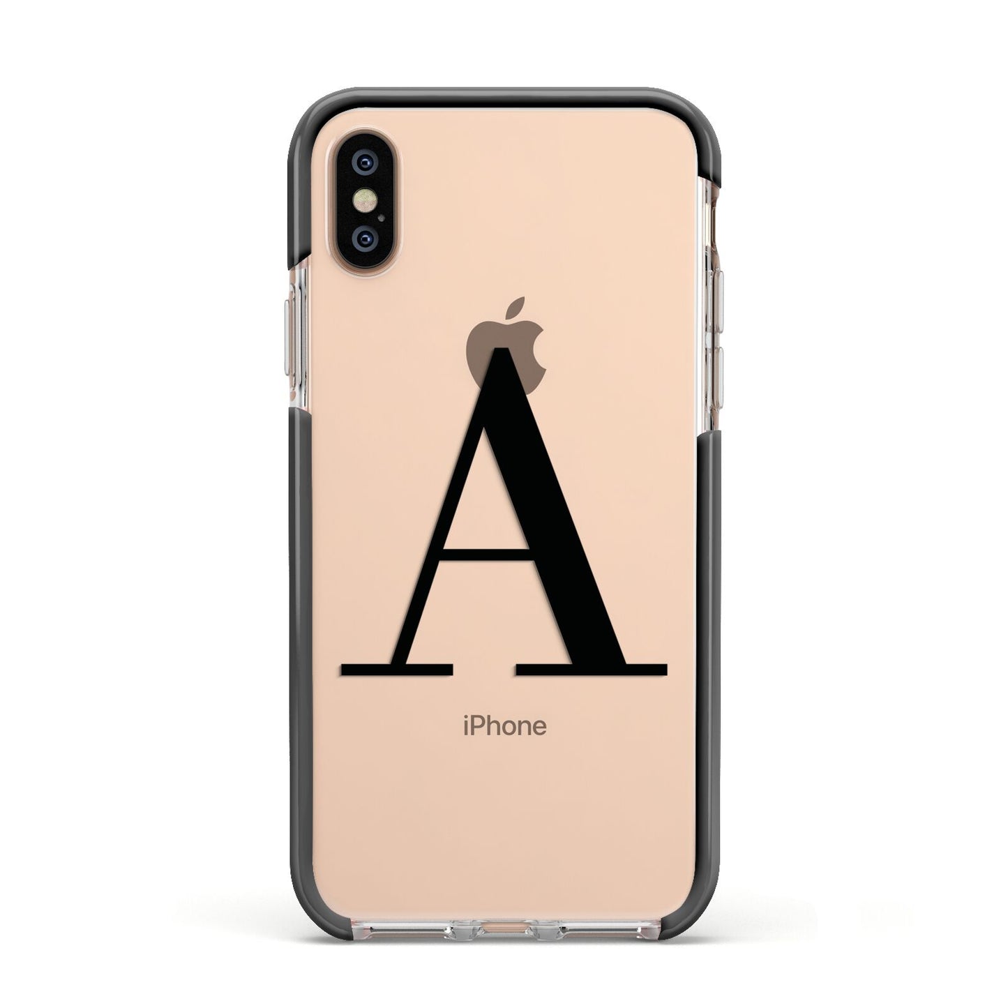 Personalised Black Big Initial Clear Custom Apple iPhone Xs Impact Case Black Edge on Gold Phone