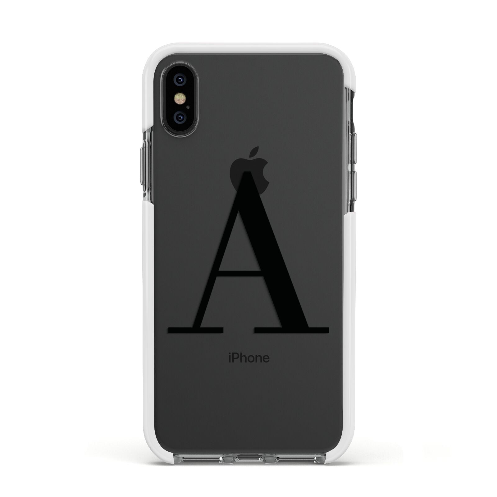 Personalised Black Big Initial Clear Custom Apple iPhone Xs Impact Case White Edge on Black Phone