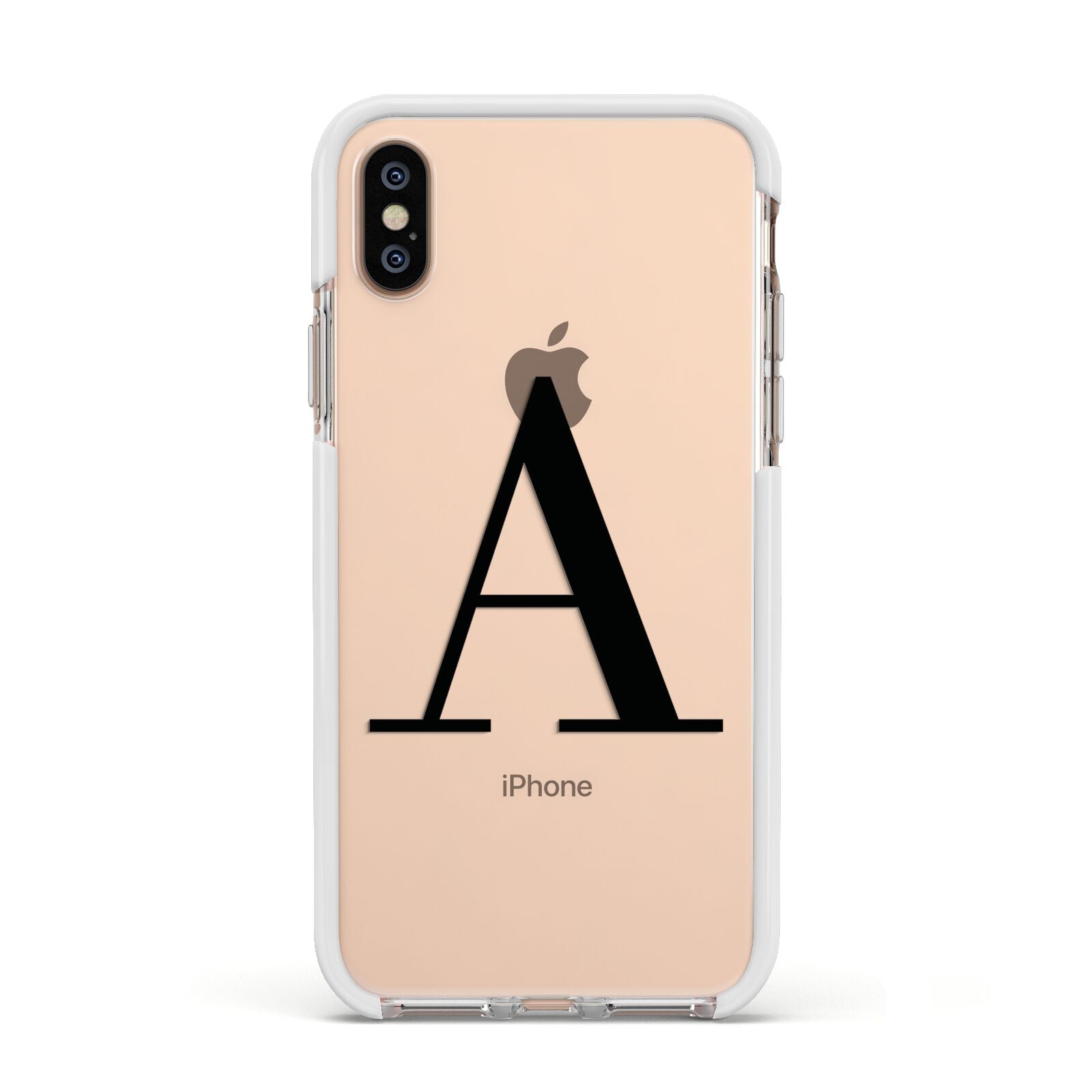 Personalised Black Big Initial Clear Custom Apple iPhone Xs Impact Case White Edge on Gold Phone