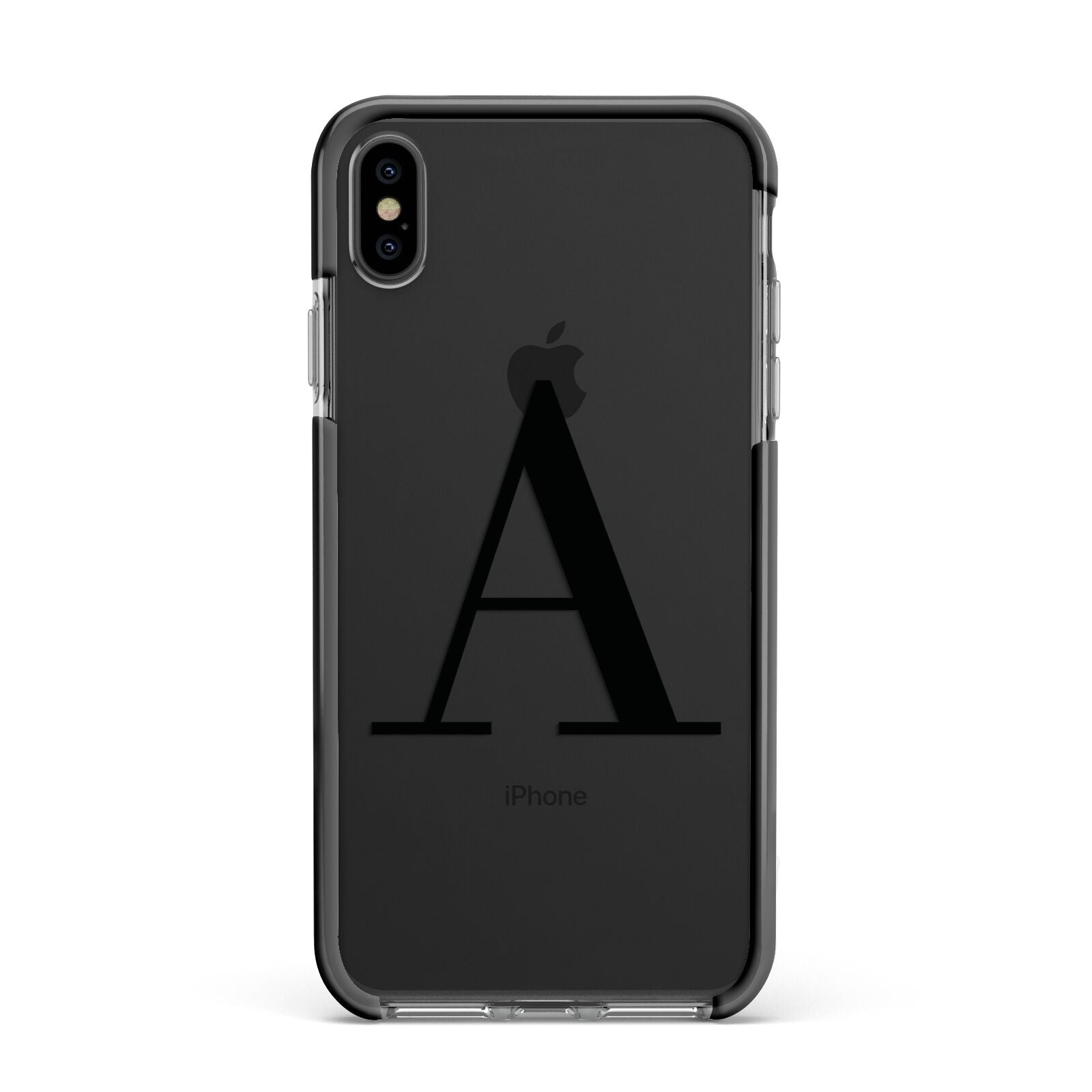 Personalised Black Big Initial Clear Custom Apple iPhone Xs Max Impact Case Black Edge on Black Phone