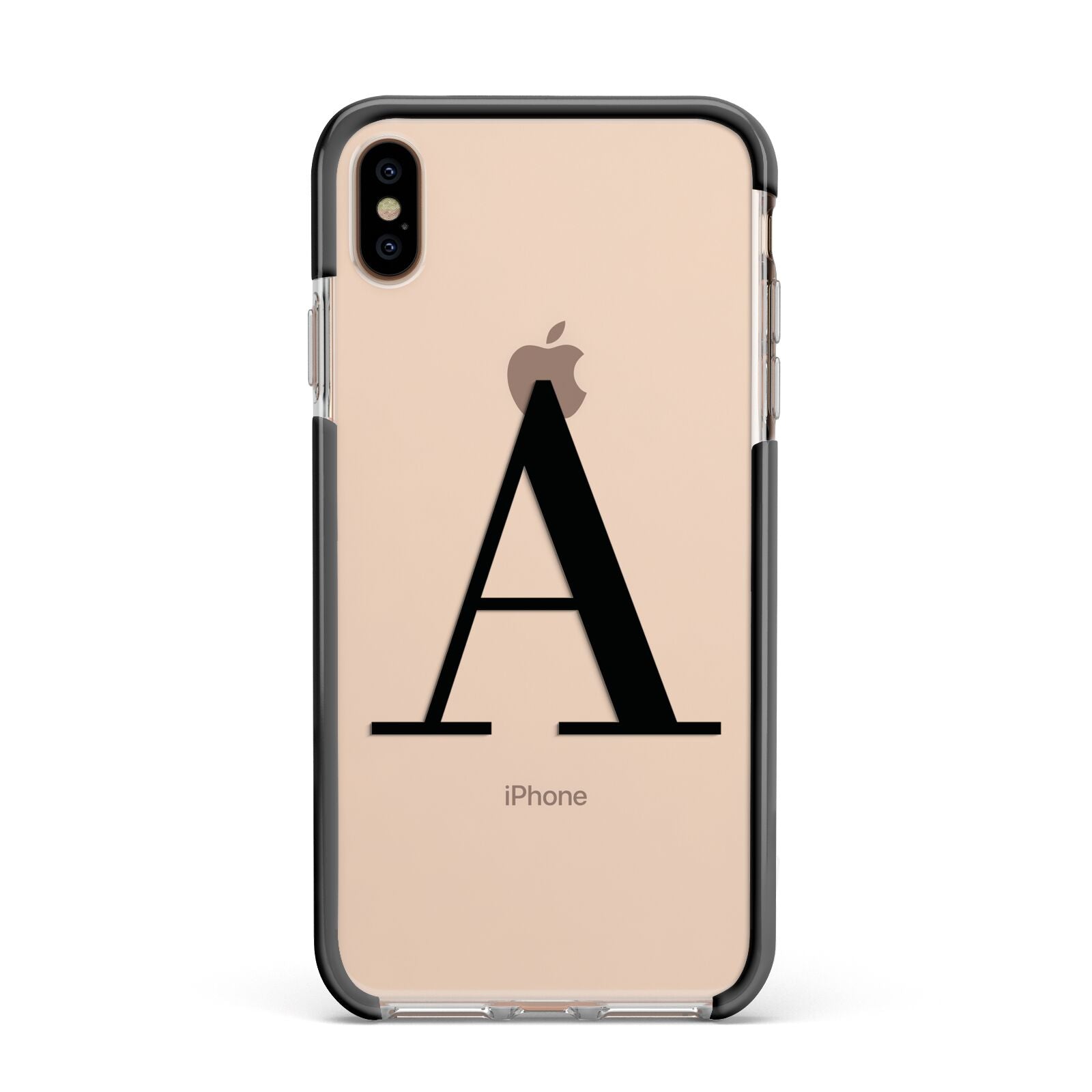 Personalised Black Big Initial Clear Custom Apple iPhone Xs Max Impact Case Black Edge on Gold Phone