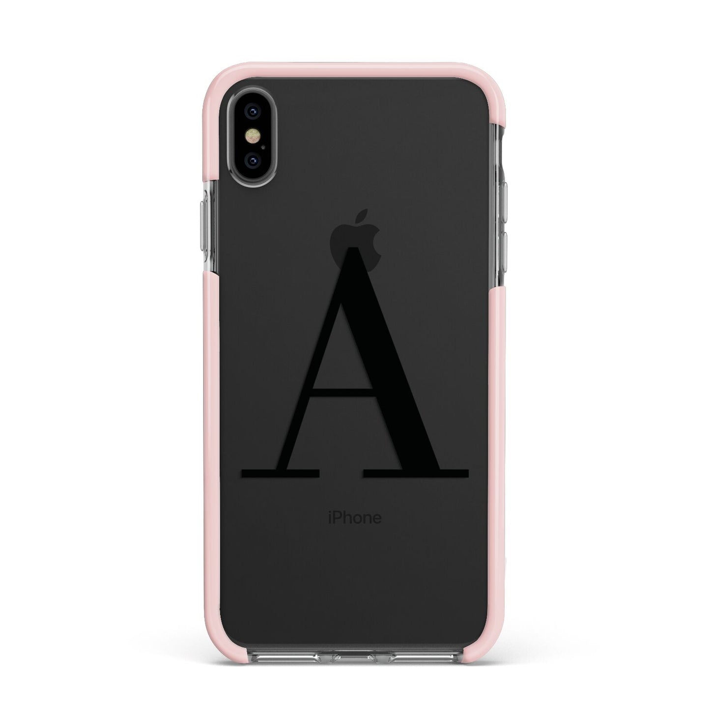 Personalised Black Big Initial Clear Custom Apple iPhone Xs Max Impact Case Pink Edge on Black Phone