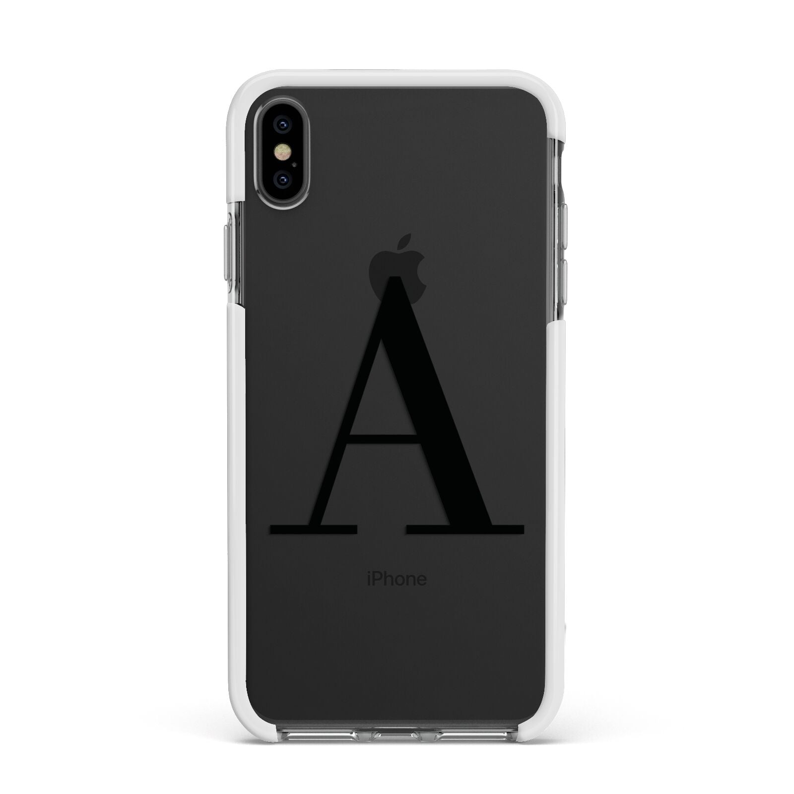 Personalised Black Big Initial Clear Custom Apple iPhone Xs Max Impact Case White Edge on Black Phone