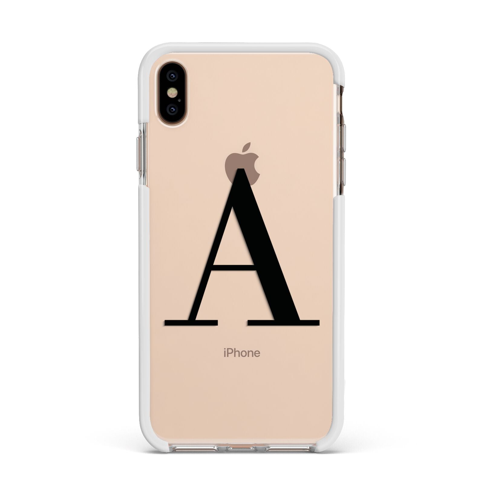 Personalised Black Big Initial Clear Custom Apple iPhone Xs Max Impact Case White Edge on Gold Phone