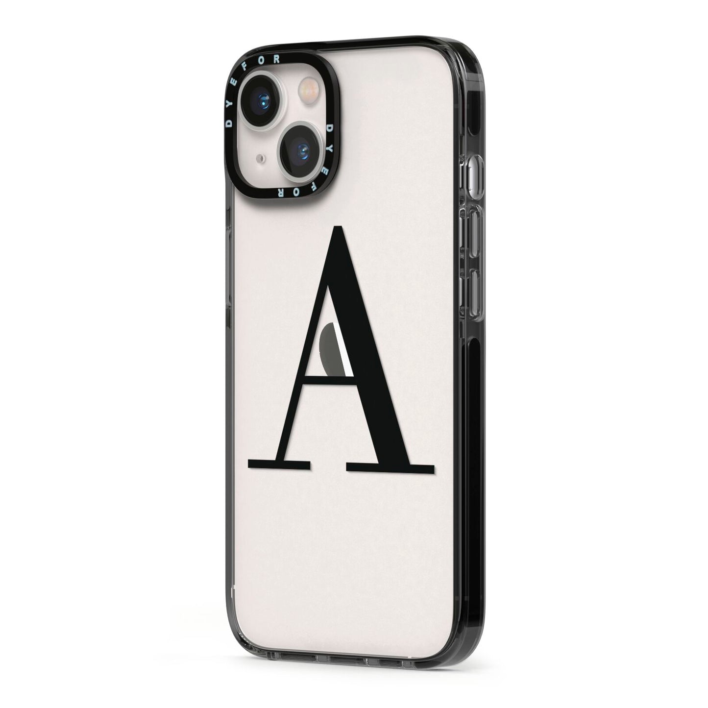 Personalised Black Big Initial Clear Custom iPhone 13 Black Impact Case Side Angle on Silver phone