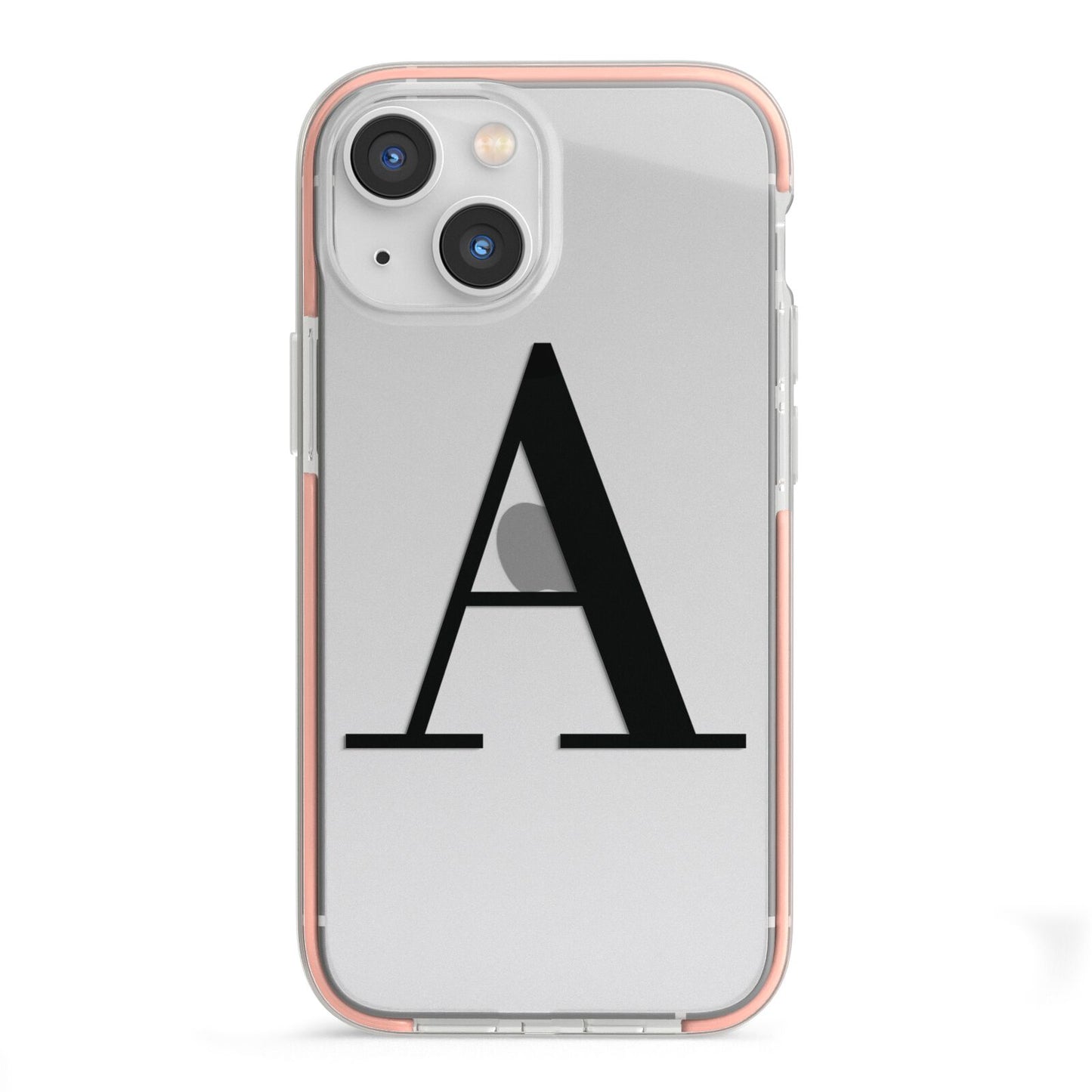 Personalised Black Big Initial Clear Custom iPhone 13 Mini TPU Impact Case with Pink Edges