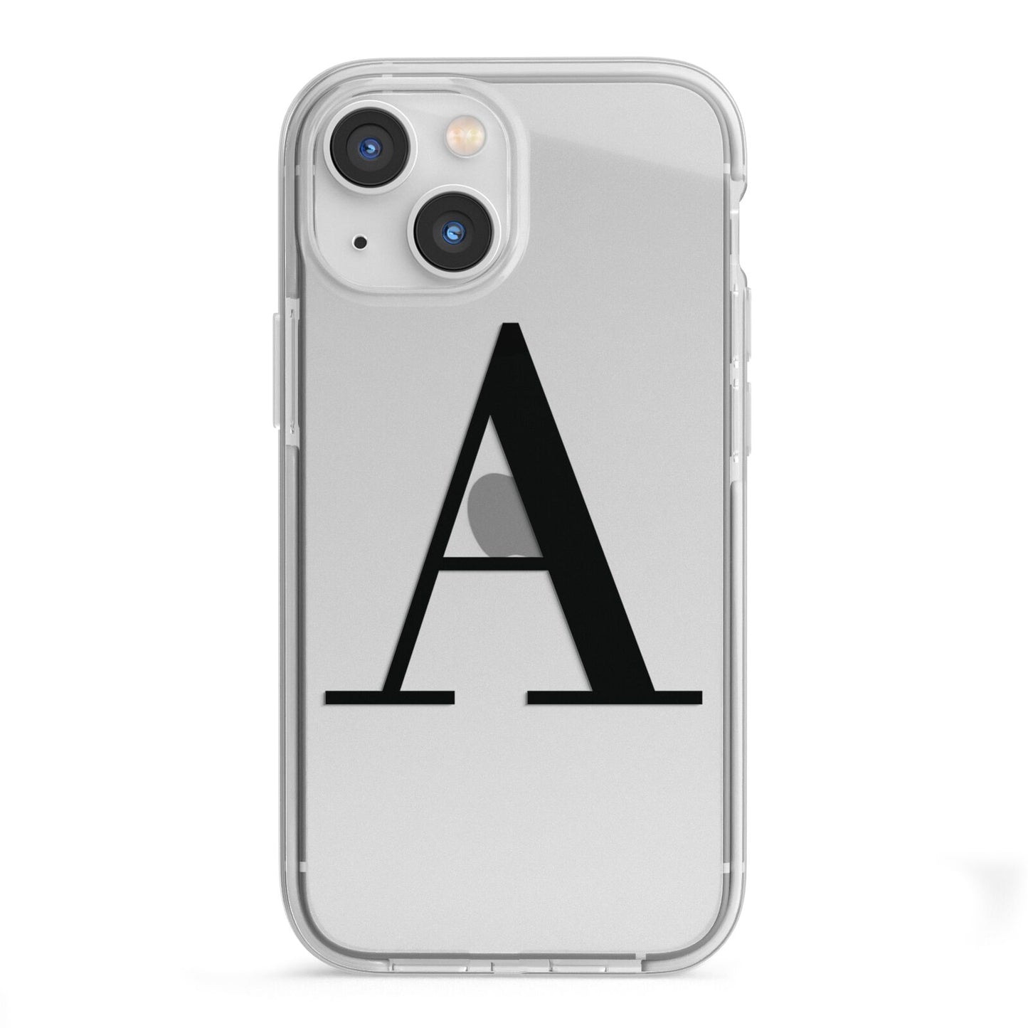 Personalised Black Big Initial Clear Custom iPhone 13 Mini TPU Impact Case with White Edges