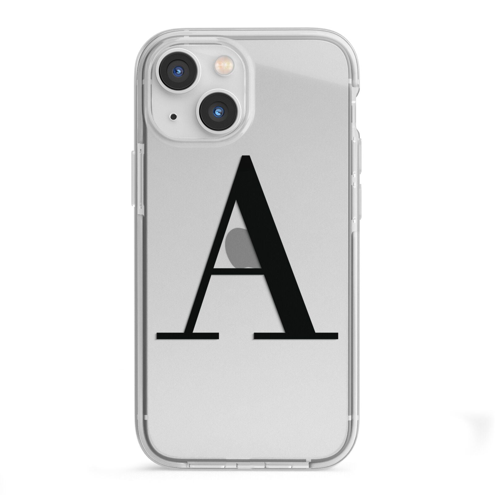 Personalised Black Big Initial Clear Custom iPhone 13 Mini TPU Impact Case with White Edges