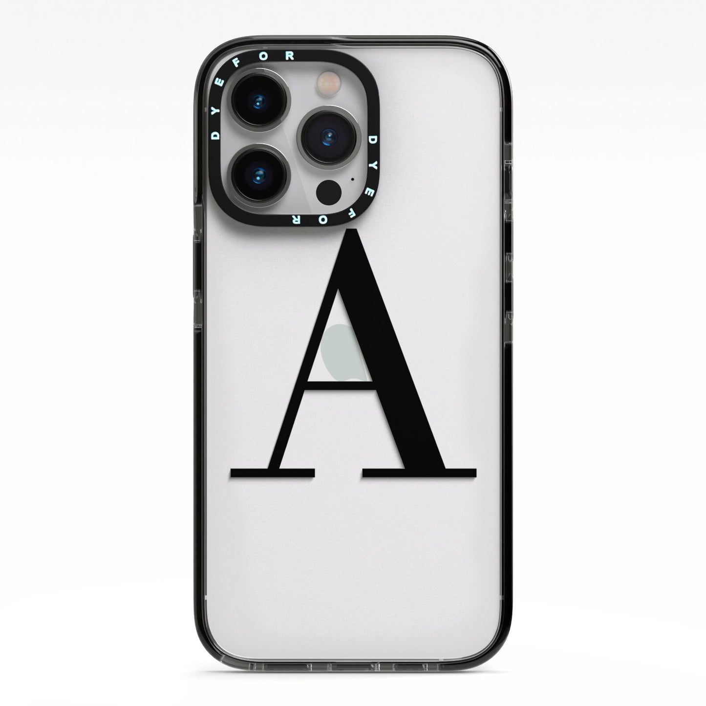 Personalised Black Big Initial Clear Custom iPhone 13 Pro Black Impact Case on Silver phone