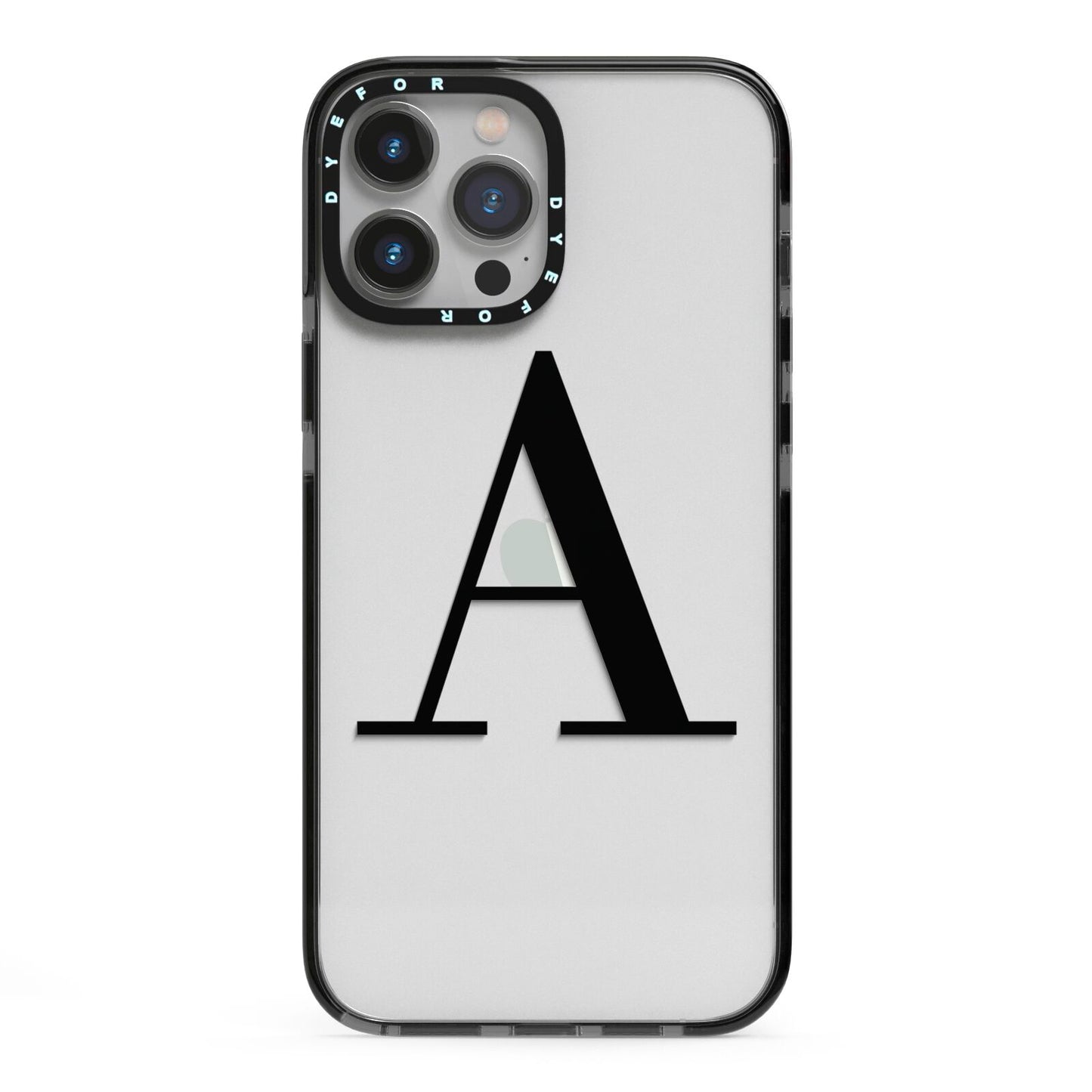 Personalised Black Big Initial Clear Custom iPhone 13 Pro Max Black Impact Case on Silver phone