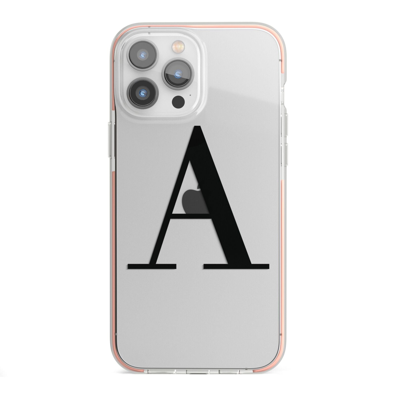 Personalised Black Big Initial Clear Custom iPhone 13 Pro Max TPU Impact Case with Pink Edges