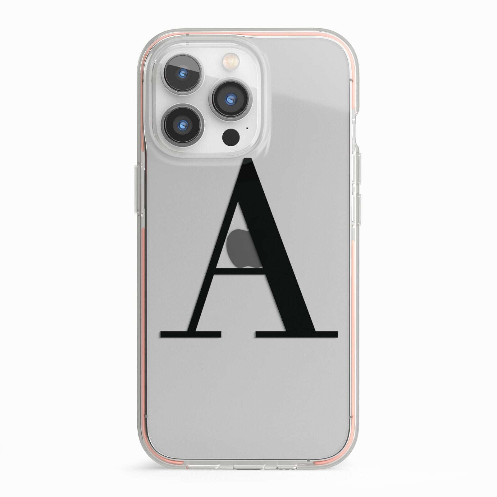 Personalised Black Big Initial Clear Custom iPhone 13 Pro TPU Impact Case with Pink Edges