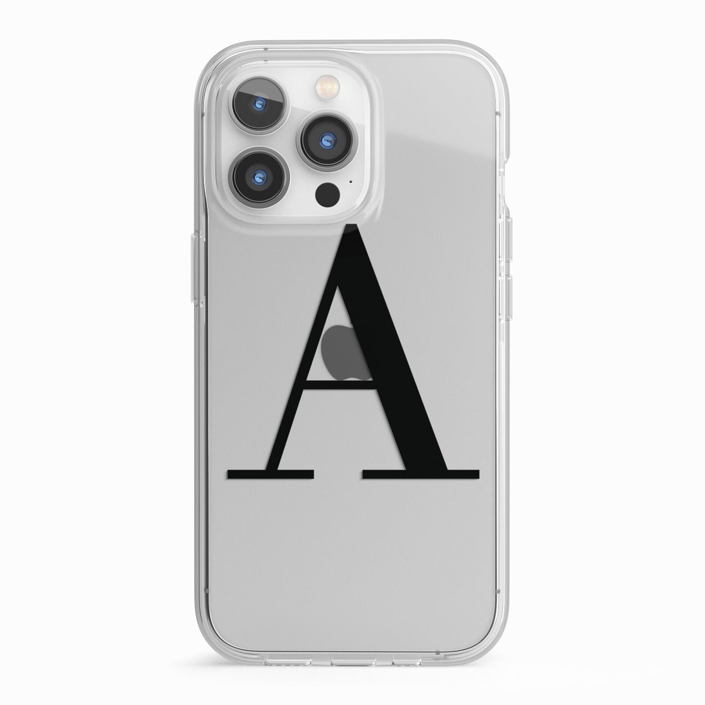 Personalised Black Big Initial Clear Custom iPhone 13 Pro TPU Impact Case with White Edges