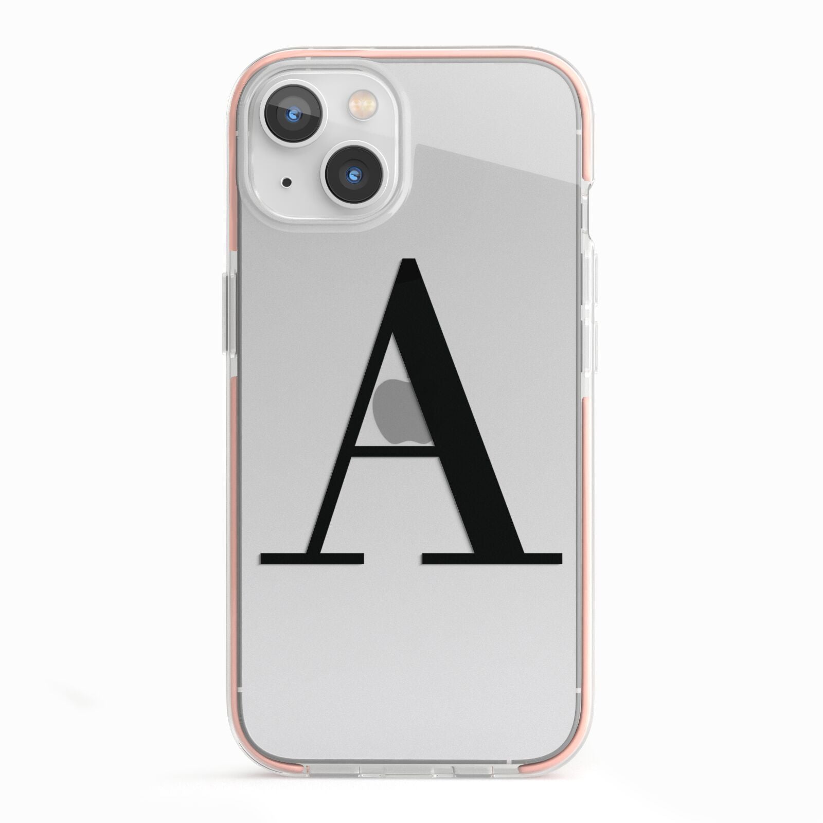 Personalised Black Big Initial Clear Custom iPhone 13 TPU Impact Case with Pink Edges