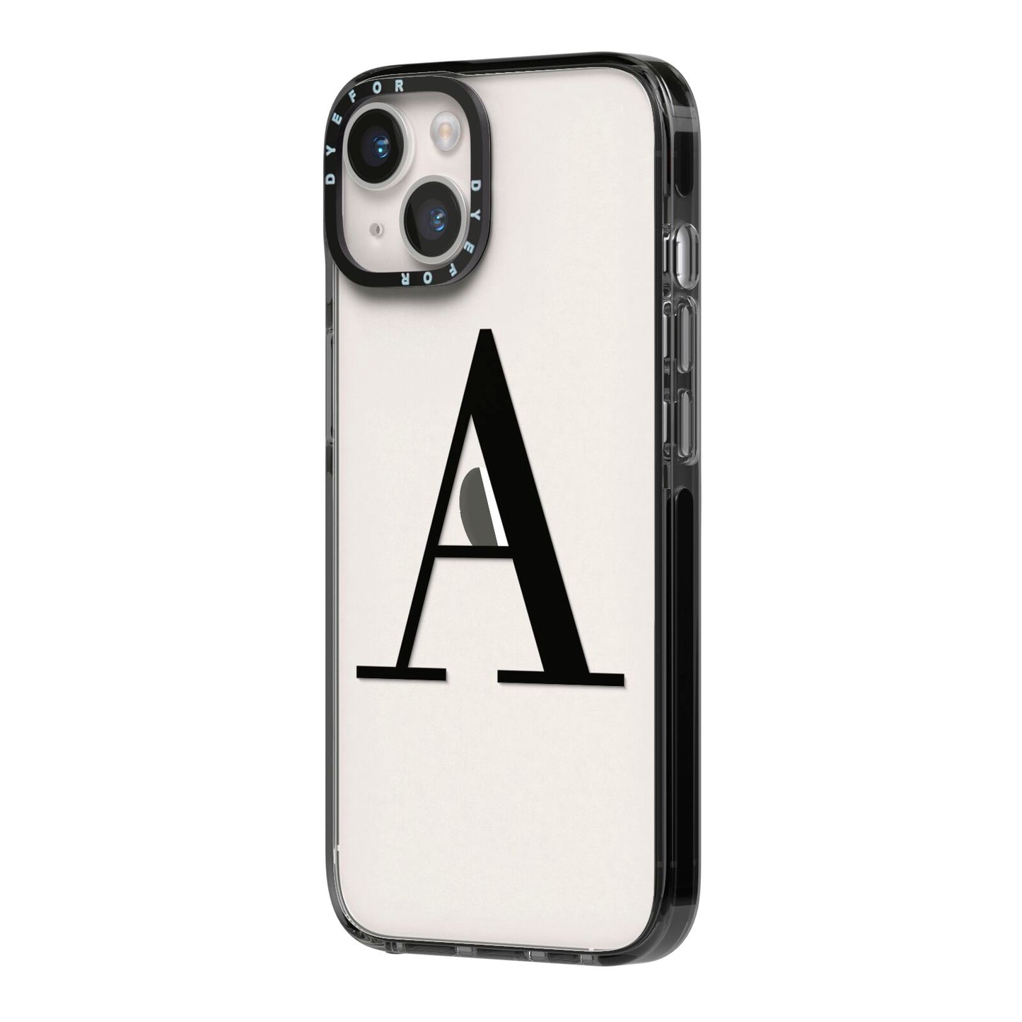 Personalised Black Big Initial Clear Custom iPhone 14 Black Impact Case Side Angle on Silver phone