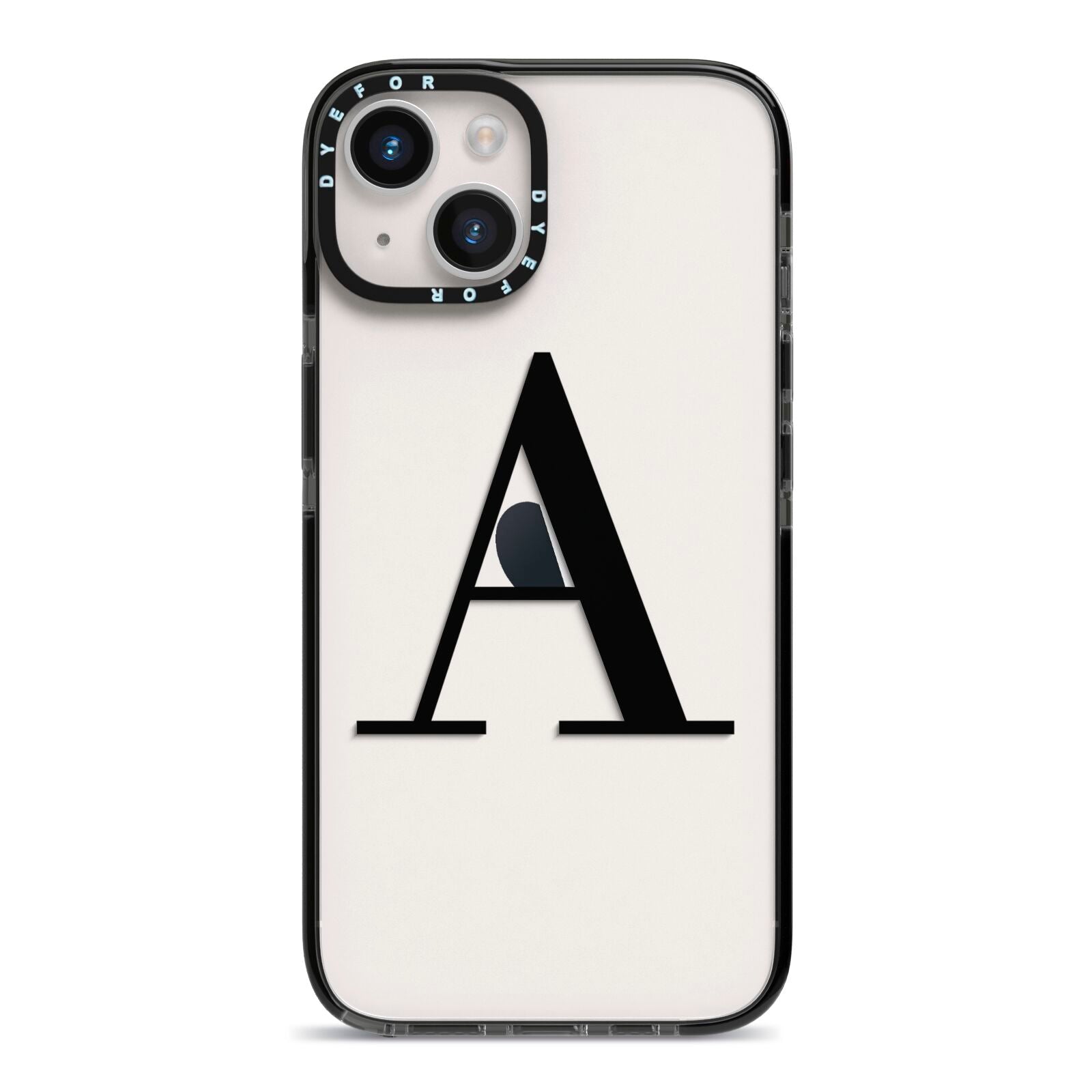 Personalised Black Big Initial Clear Custom iPhone 14 Black Impact Case on Silver phone