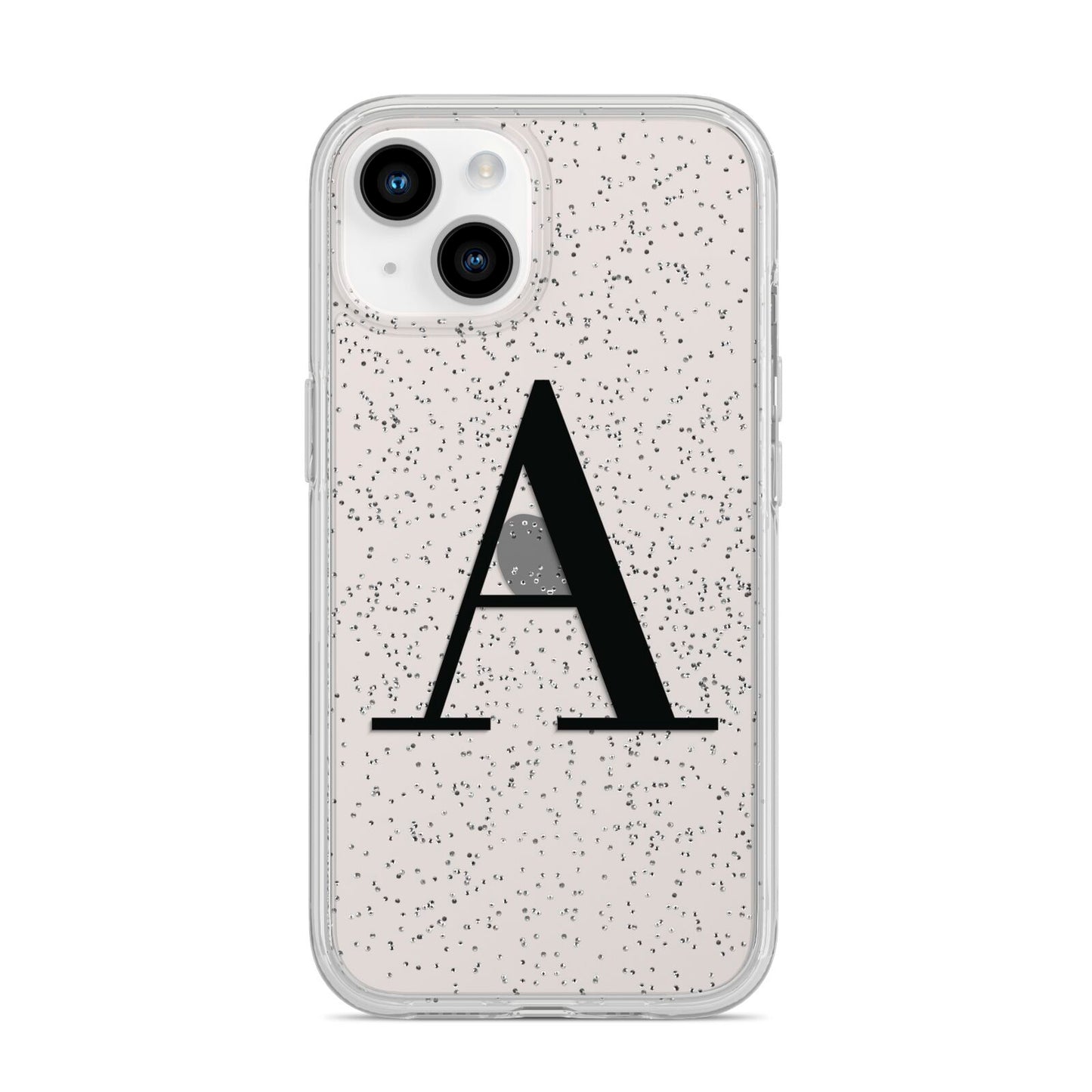 Personalised Black Big Initial Clear Custom iPhone 14 Glitter Tough Case Starlight