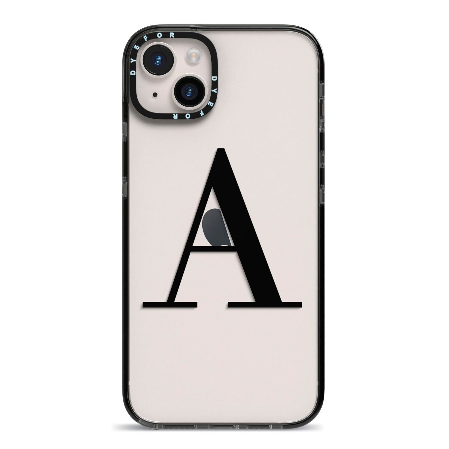 Personalised Black Big Initial Clear Custom iPhone 14 Plus Black Impact Case on Silver phone