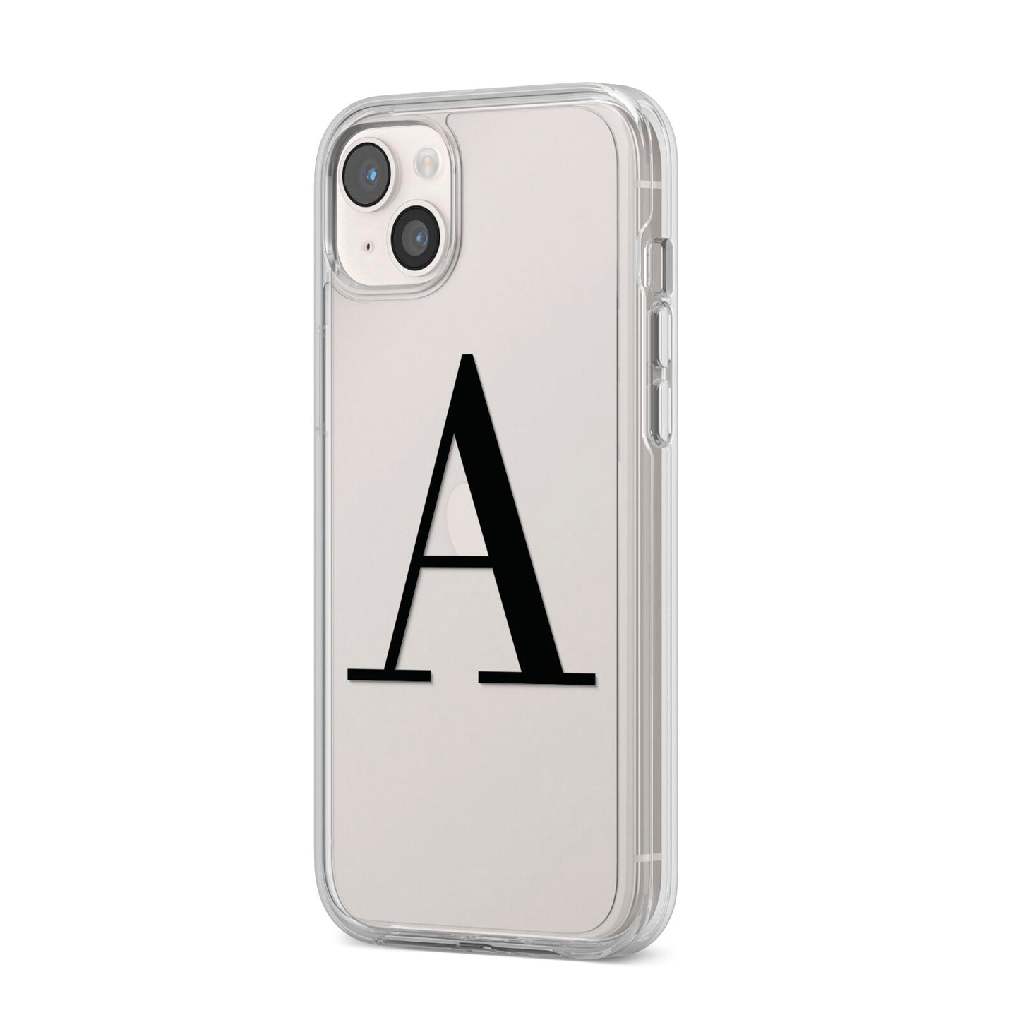 Personalised Black Big Initial Clear Custom iPhone 14 Plus Clear Tough Case Starlight Angled Image